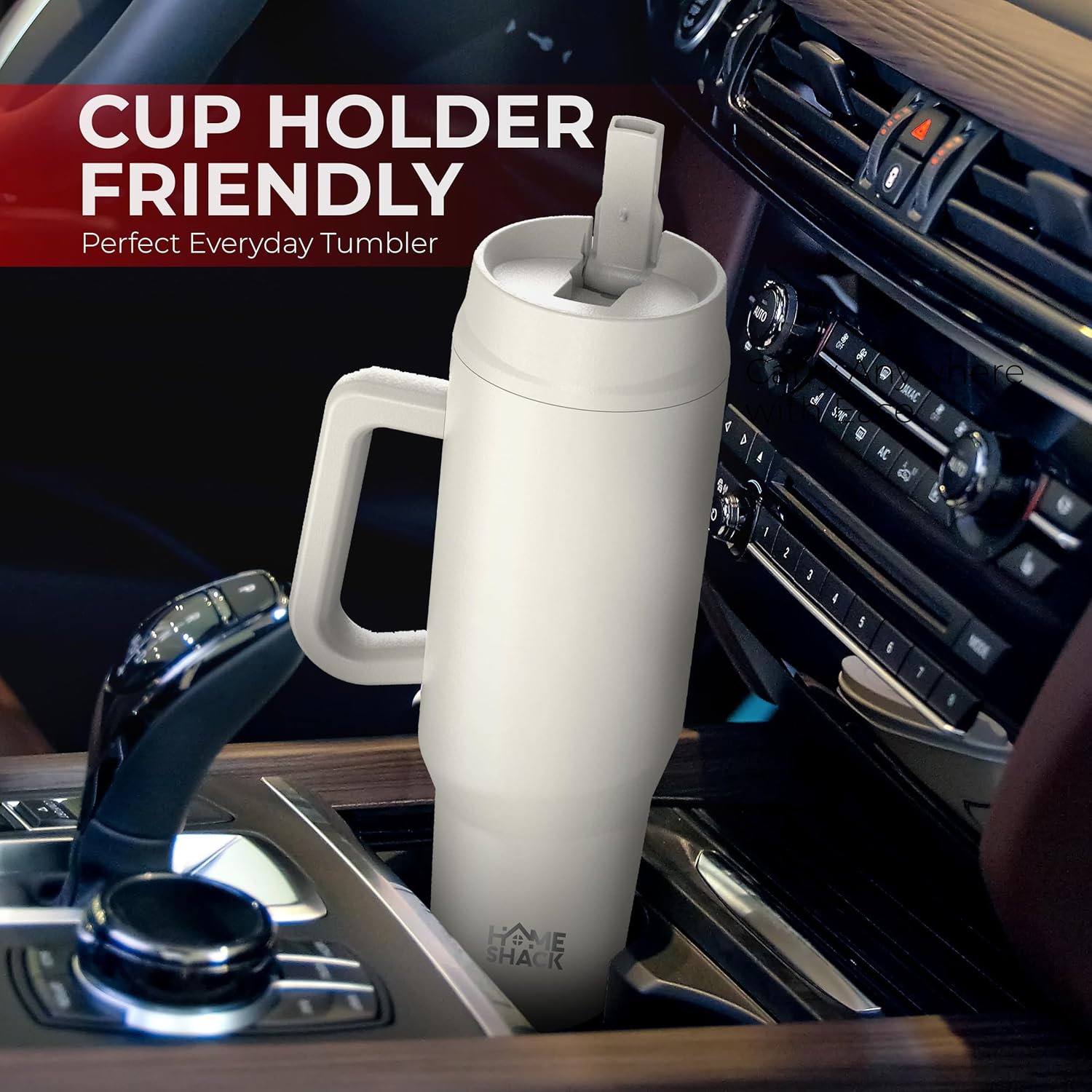 HOMESHACK Vaso de 40 onzas con asa y tapa plegable con popote  Botella de agua de acero inoxidable aislada a prueba de fugas  Taza de viaje para