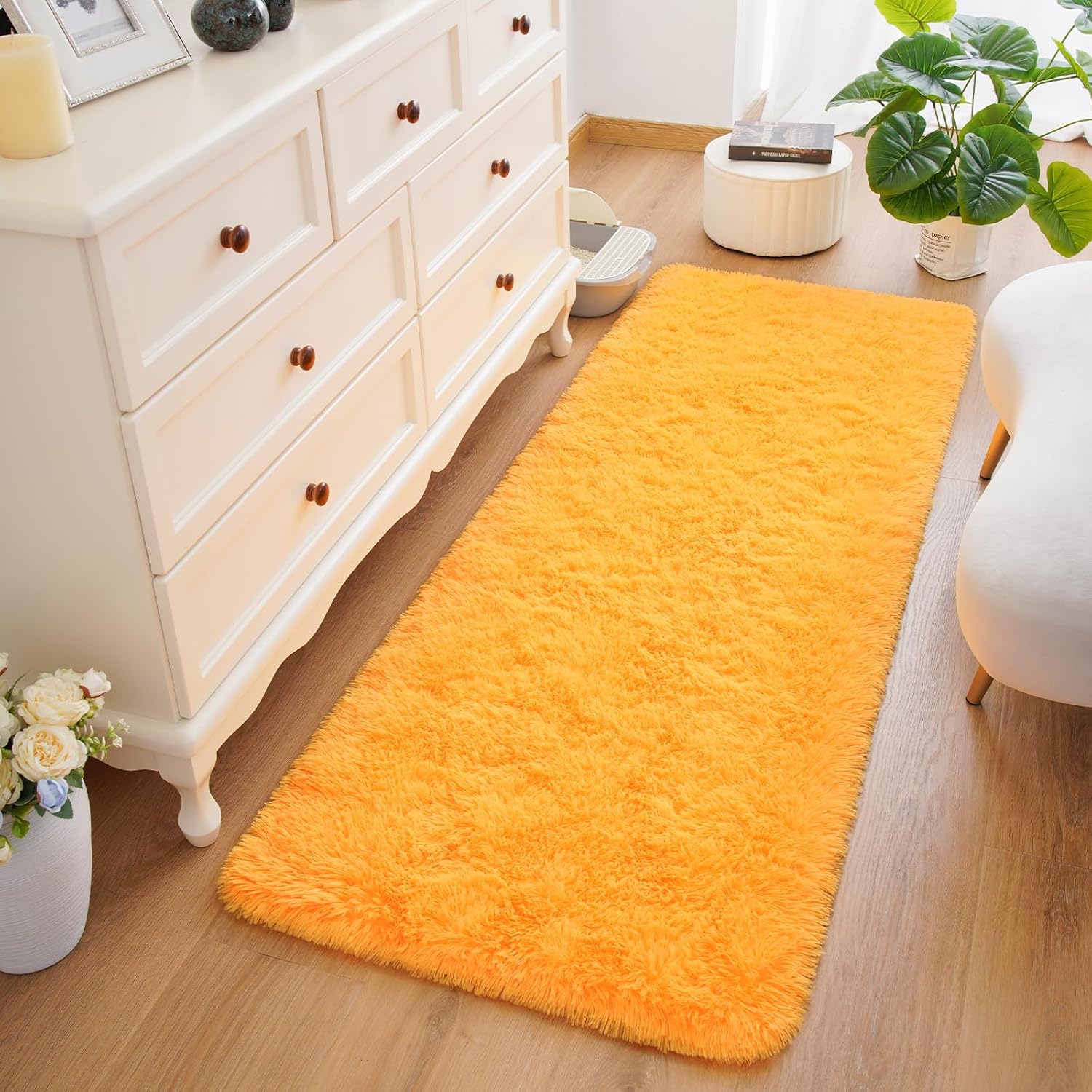 Amearea Alfombra de pasillo peluda para dormitorio, niñas, sala de estar, 2 x 6 pies, extra suave y peluda, antideslizante, alfombra larga para
