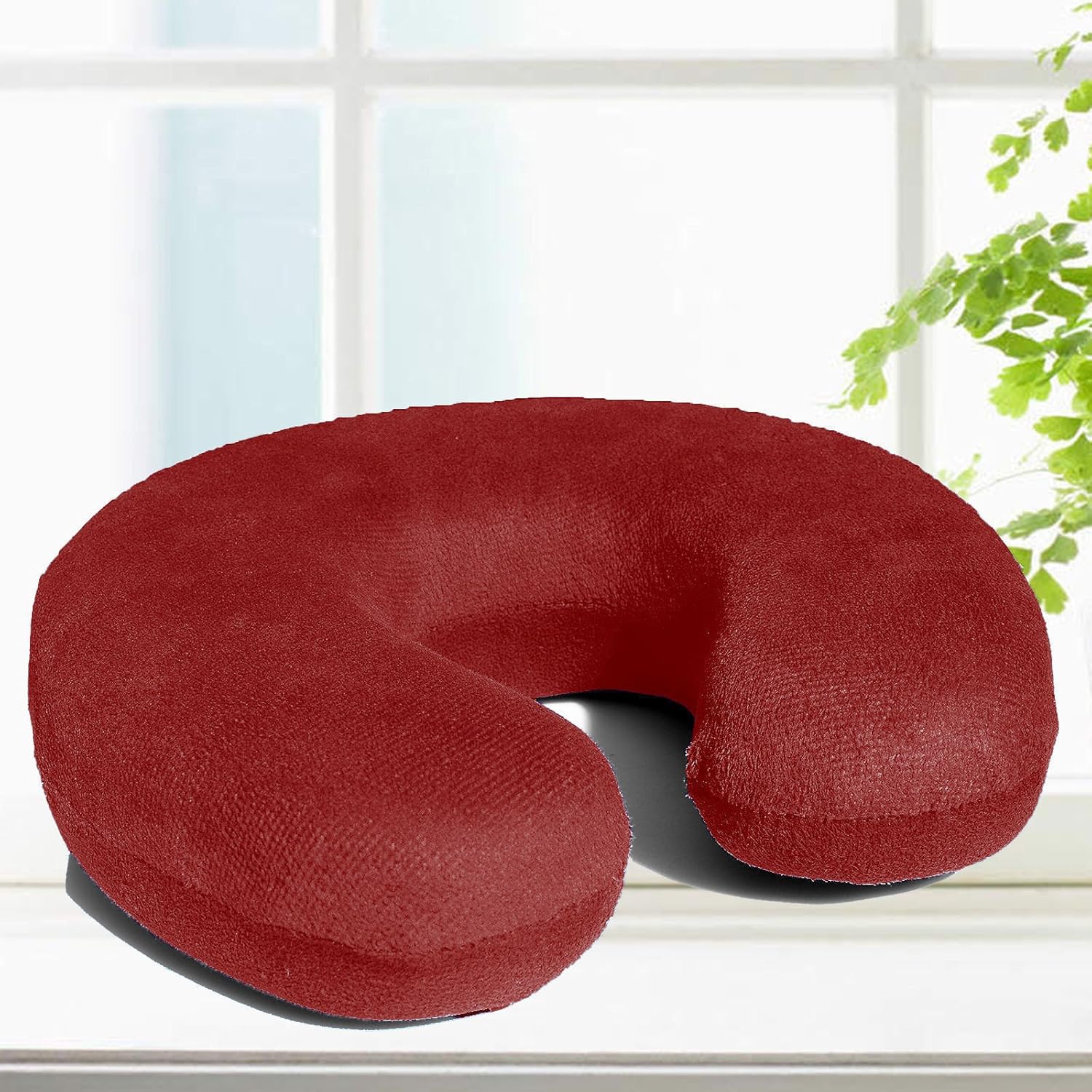Bookishbunny Almohada de viaje en forma de U de espuma viscoelástica suave para reposacabezas (borgoña)
