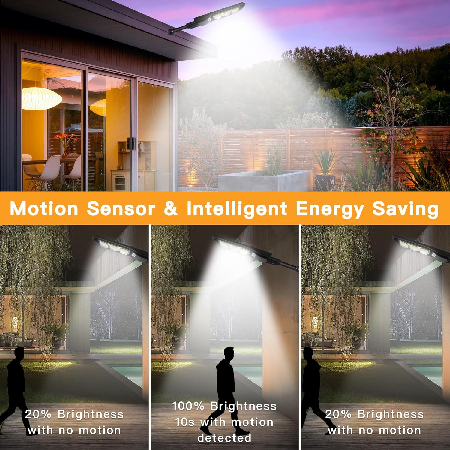 Farolas solares para exteriores, luces solares de inundación para exteriores con sensor de movimiento, luces solares de estacionamiento para