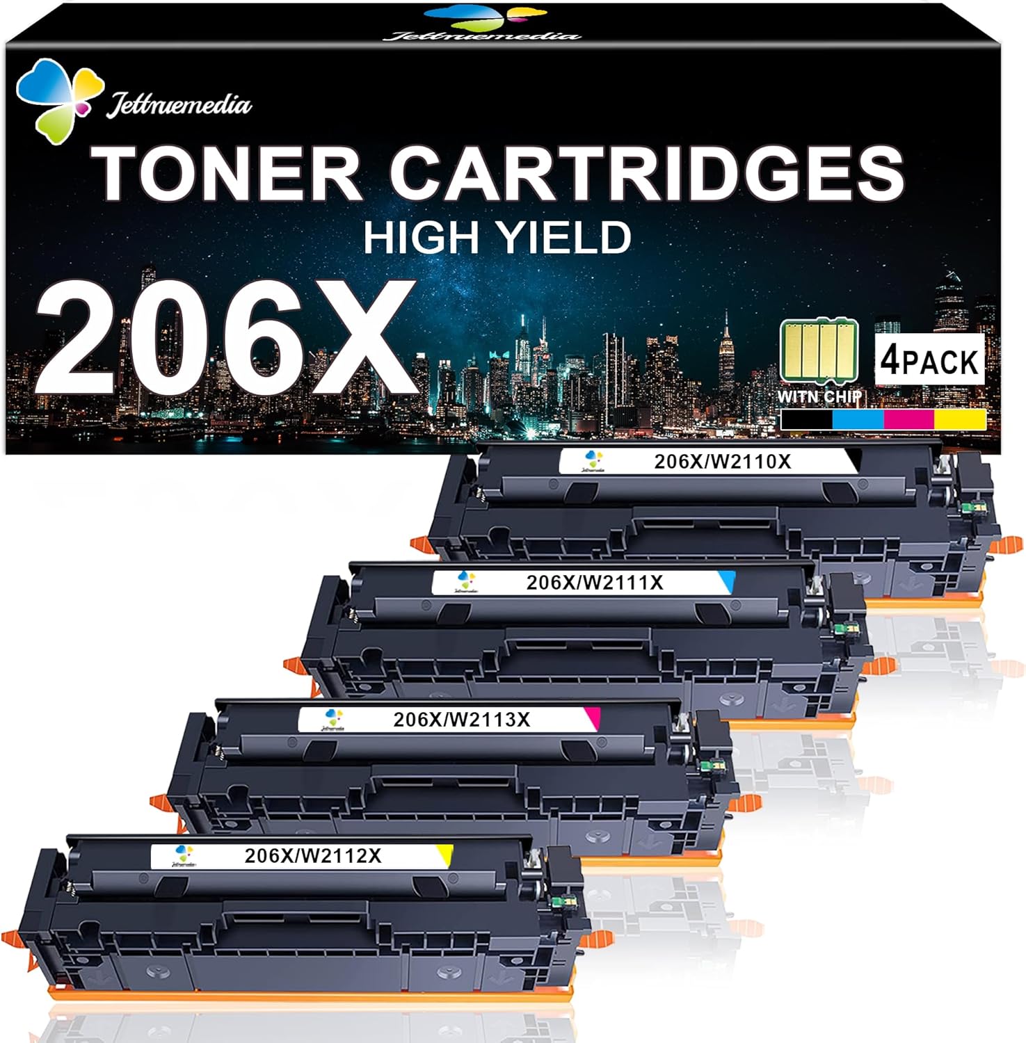 Cartuchos de tóner 206X, paquete de 4 unidades de alto rendimiento (con chip), repuesto compatible para HP 206A 206X para impresora HP Color