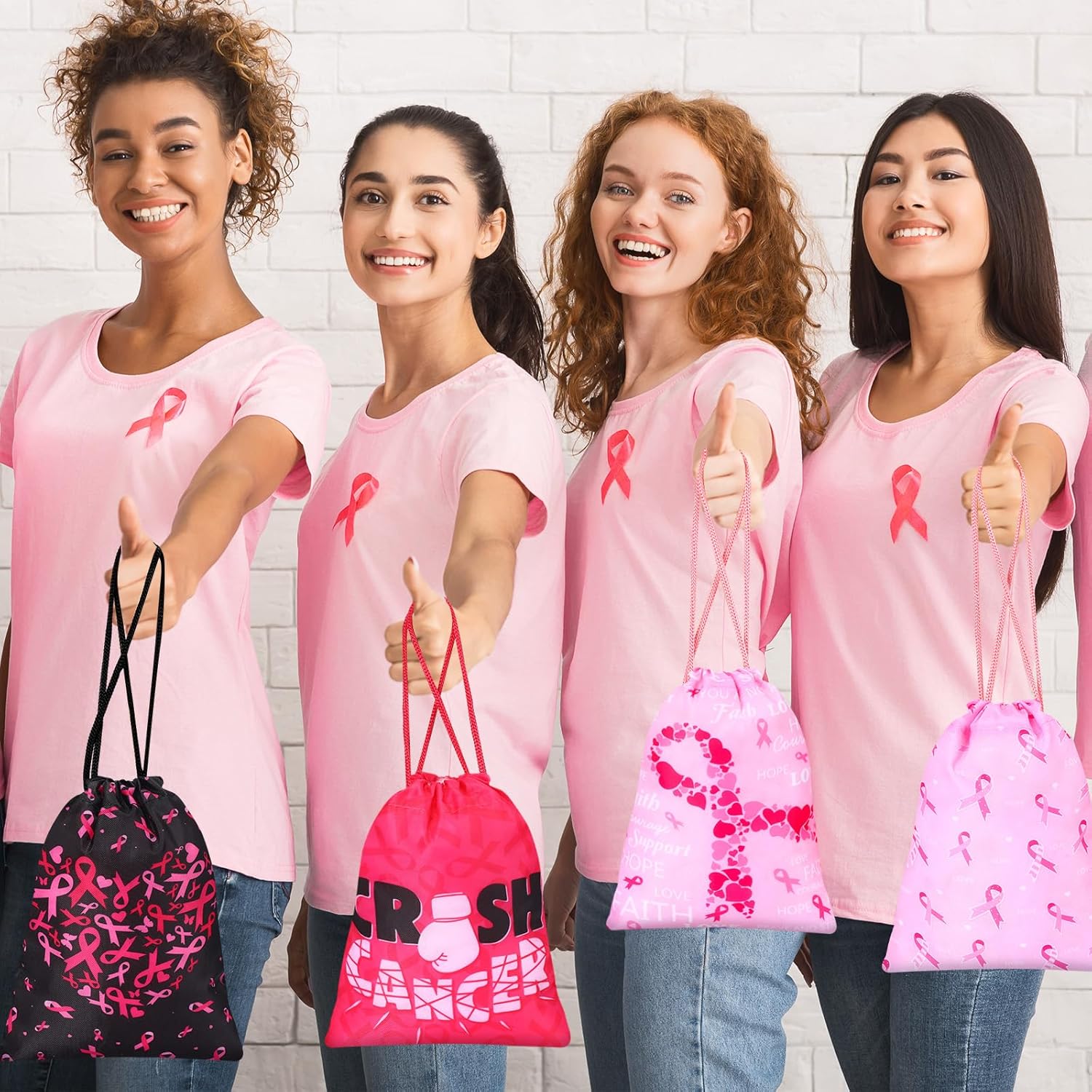 24 bolsas de cáncer de mama de 5 x 7 pulgadas, bolsa de cinta rosa con cordón, bolsa de regalo para concientización sobre el cáncer de mama, bolsa