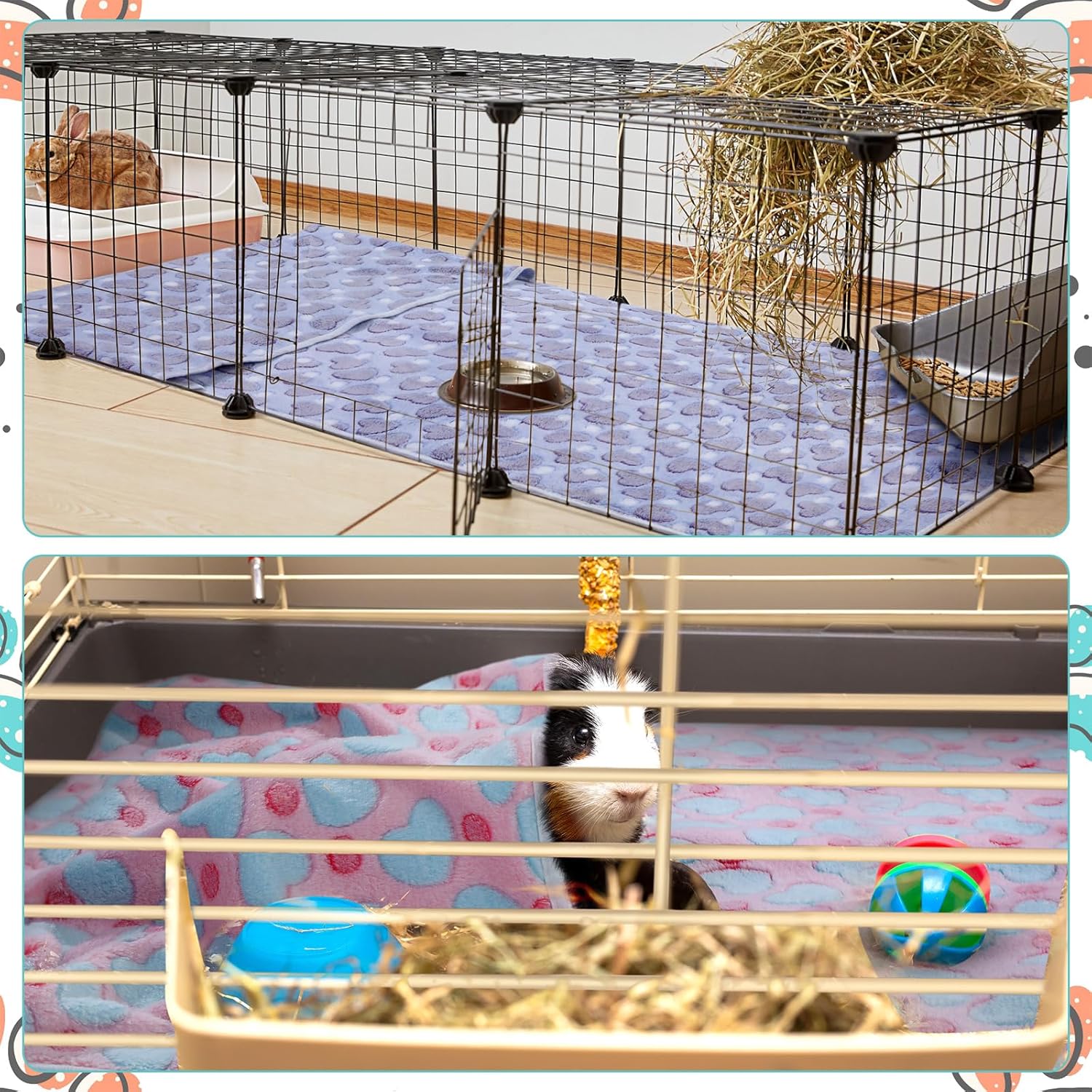 Juego de 4 fundas para cobayas y conejillos de indias para jaula, impermeable, lavable, funda de bolsillo, reutilizable, para orina de animales