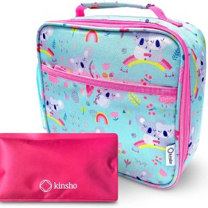 kinsho Lonchera para niños con bolsa de hielo, lonchera aislada para niñas pequeñas, guardería, preescolar, cajas grandes para almuerzos infantiles, kinsho Lonchera para niños con bolsa de hielo, lonchera aislada para niñas pequeñas, guardería, preescolar, cajas grandes para almuerzos infantiles,