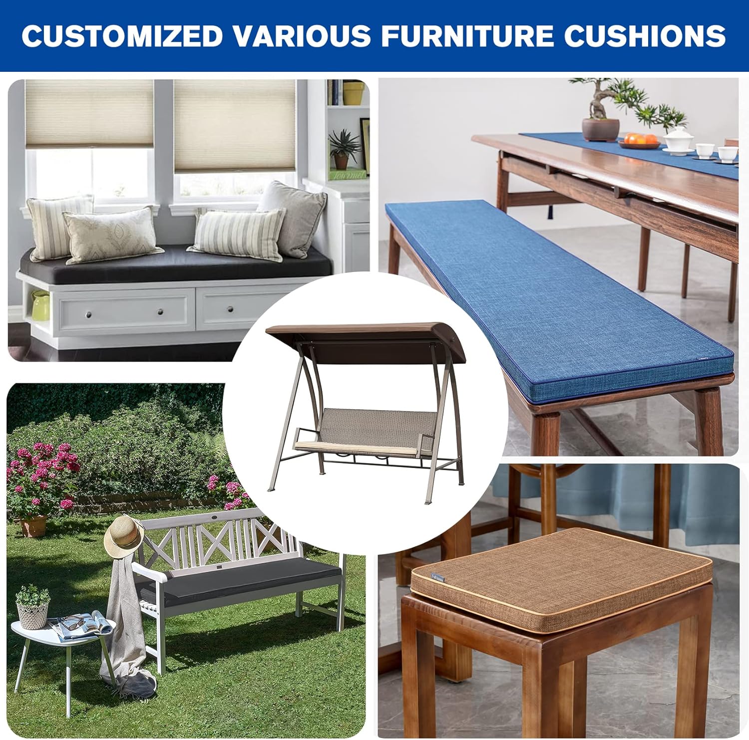 Cojín de asiento de banco de tamaño personalizado, cojín de asiento de patio para muebles, cojín para interiores y exteriores, inserto de espuma de