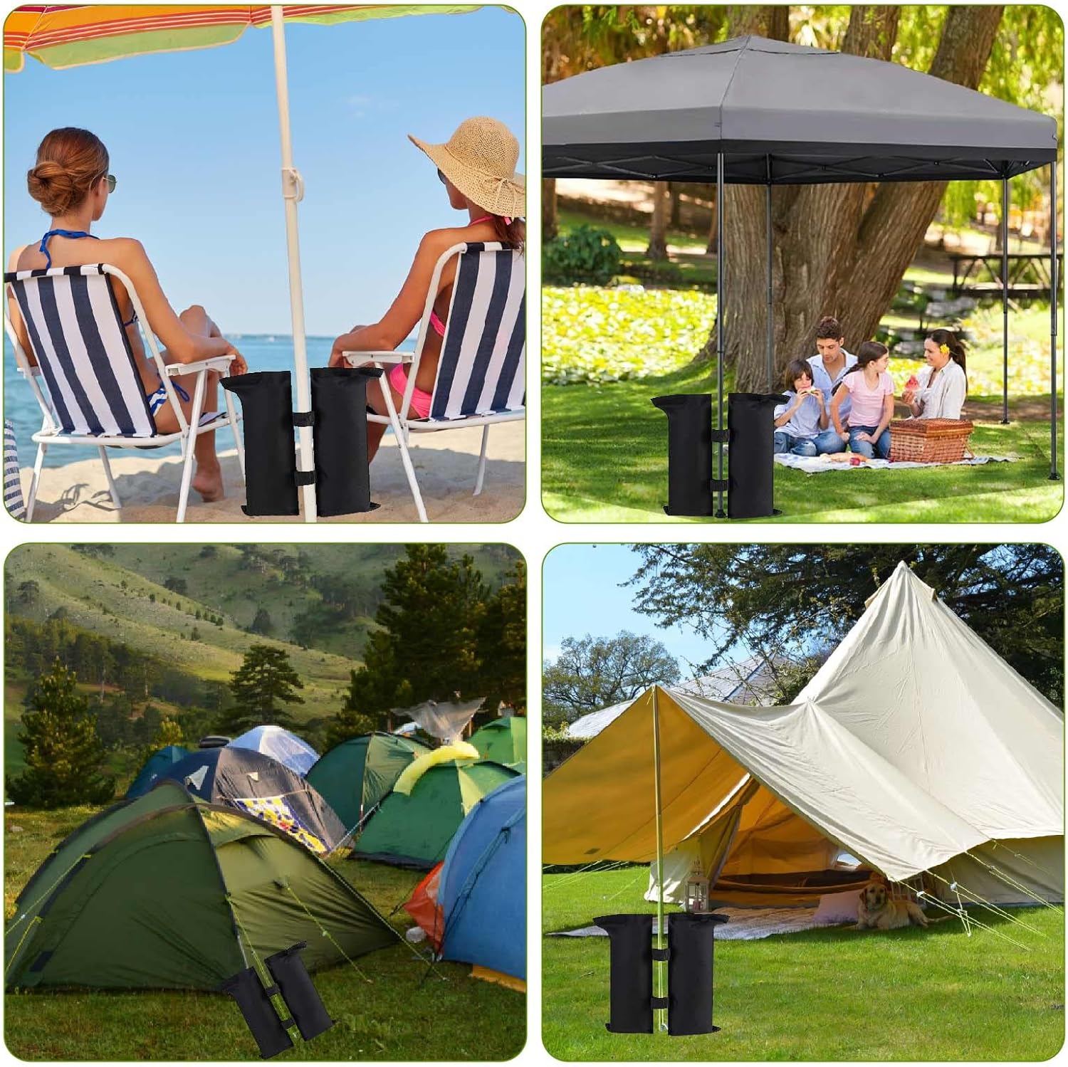 Sacos de arena resistentes para patas de toldo de refugio solar instantáneo al aire libre (grande, 6 unidades x 17.3 x 18 pulgadas, negro)