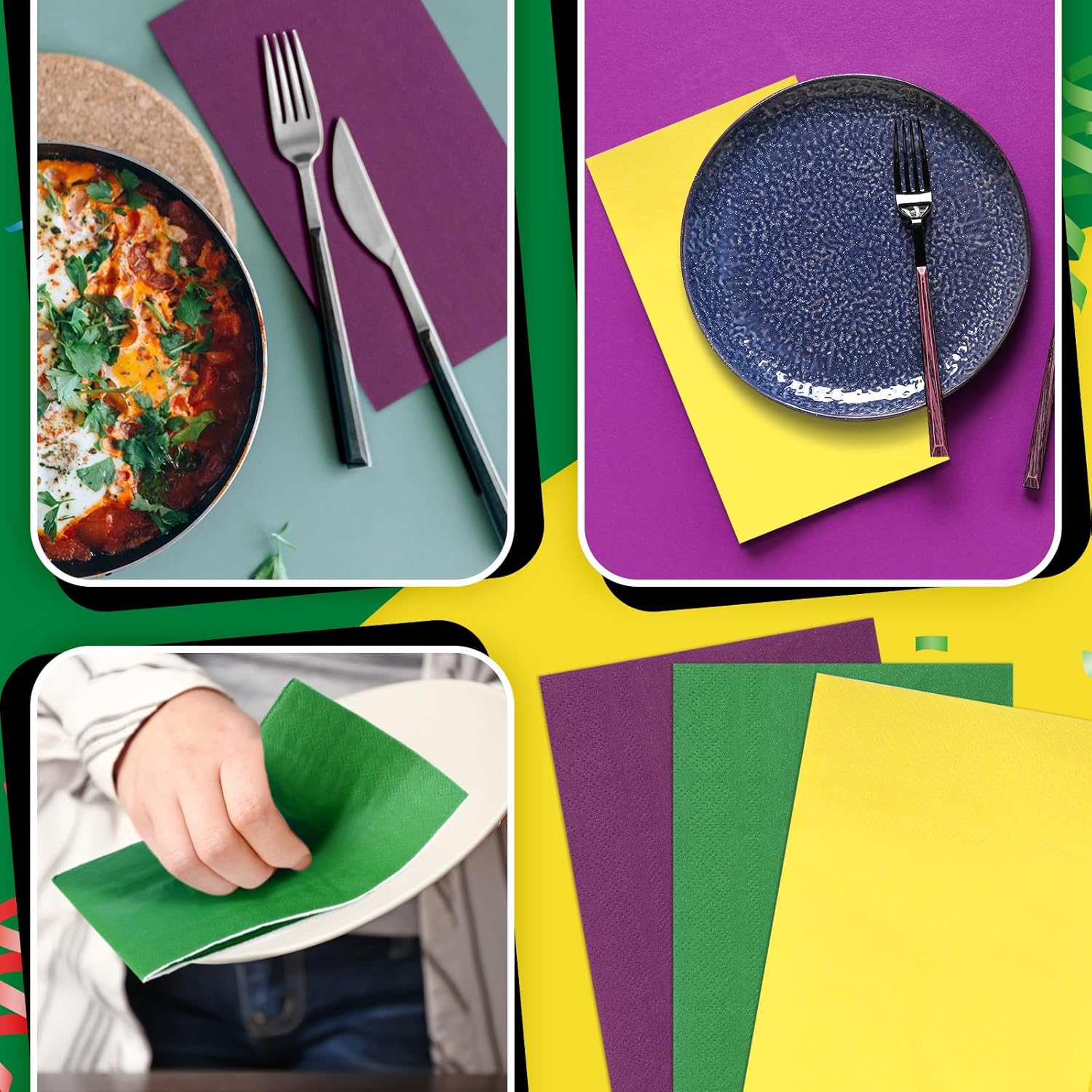 120 servilletas de papel desechables de Mardi Gras, servilletas de papel negras del mes de la historia, toalla de mano, decoración para baño, cena,