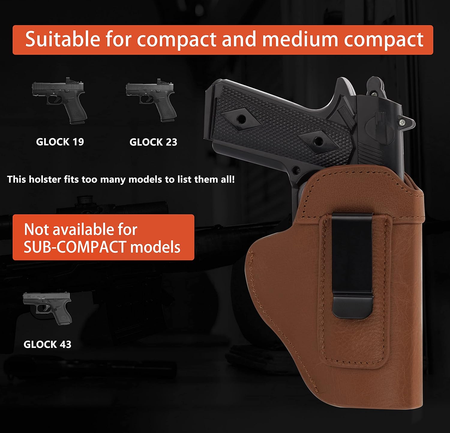 Raiseek IWB Funda de cuero para hombresmujeres – Funda para pistolas Glock 19, 17, 23, 32 y de tamaño similar