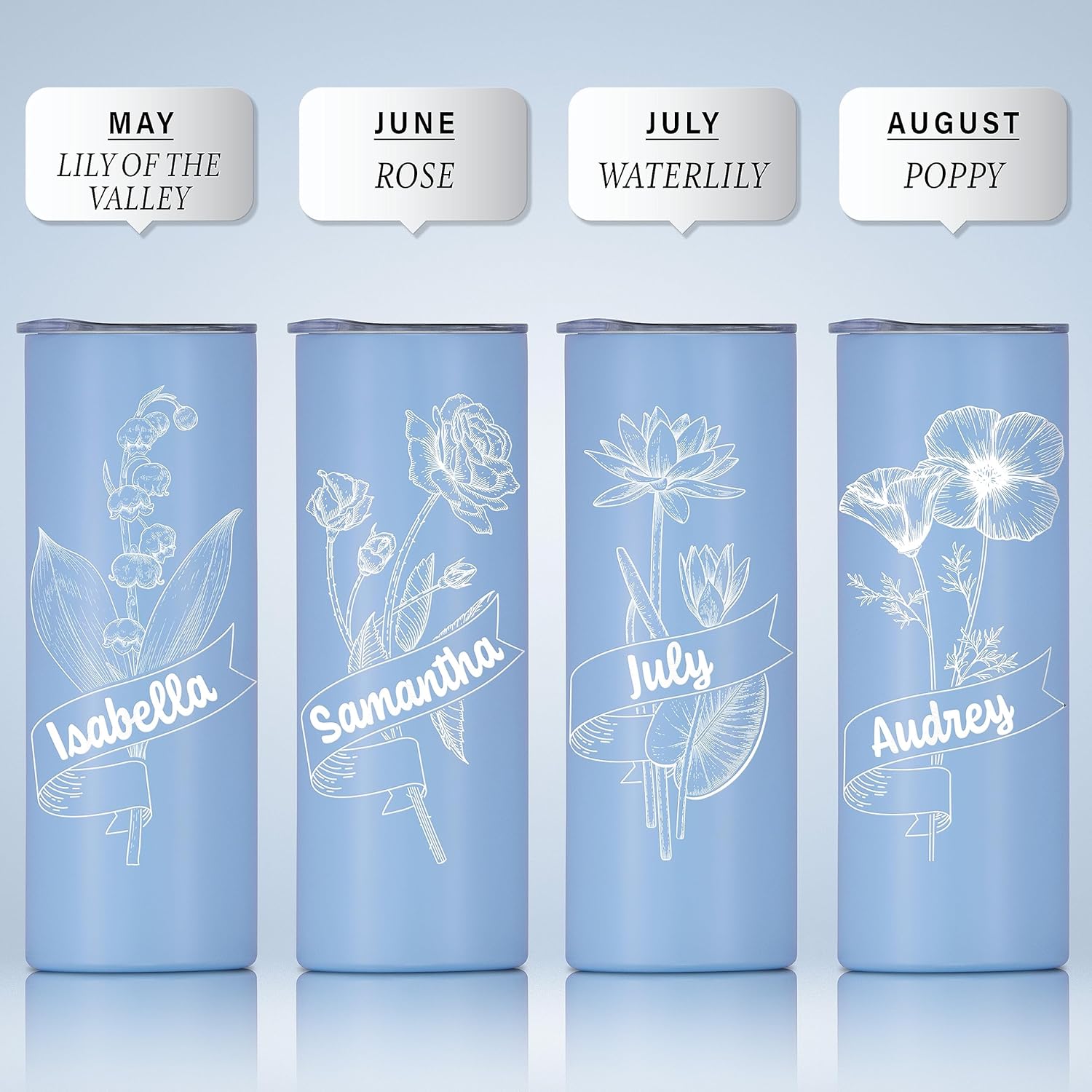 Vaso personalizado con flor de nacimiento grabada y nombre, vaso de café aislado al vacío de acero inoxidable de 20 onzas con tapa deslizante, taza