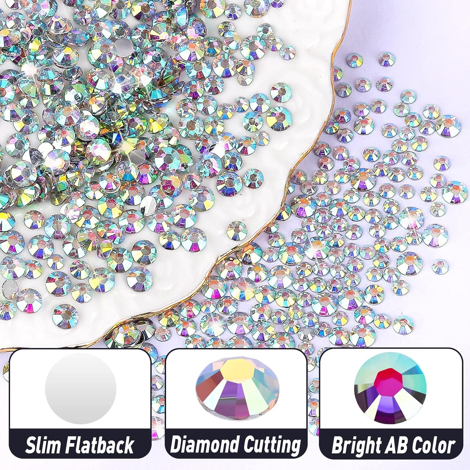 25000 diamantes de imitación coloridos de resina AB, diamantes de imitación coloridos de 0.118 pulgadas, 0.117 pulgadas, con parte trasera plana, no