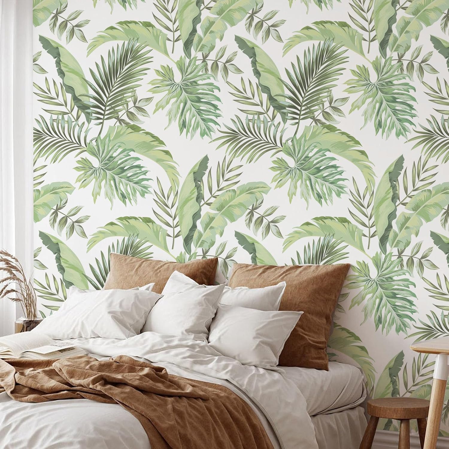 BaoHArtHome Papel tapiz de palmeras tropicales, papel de contacto extraíble, floral, hojas verdes, bohemio, fácil de despegar, autoadhesivo,