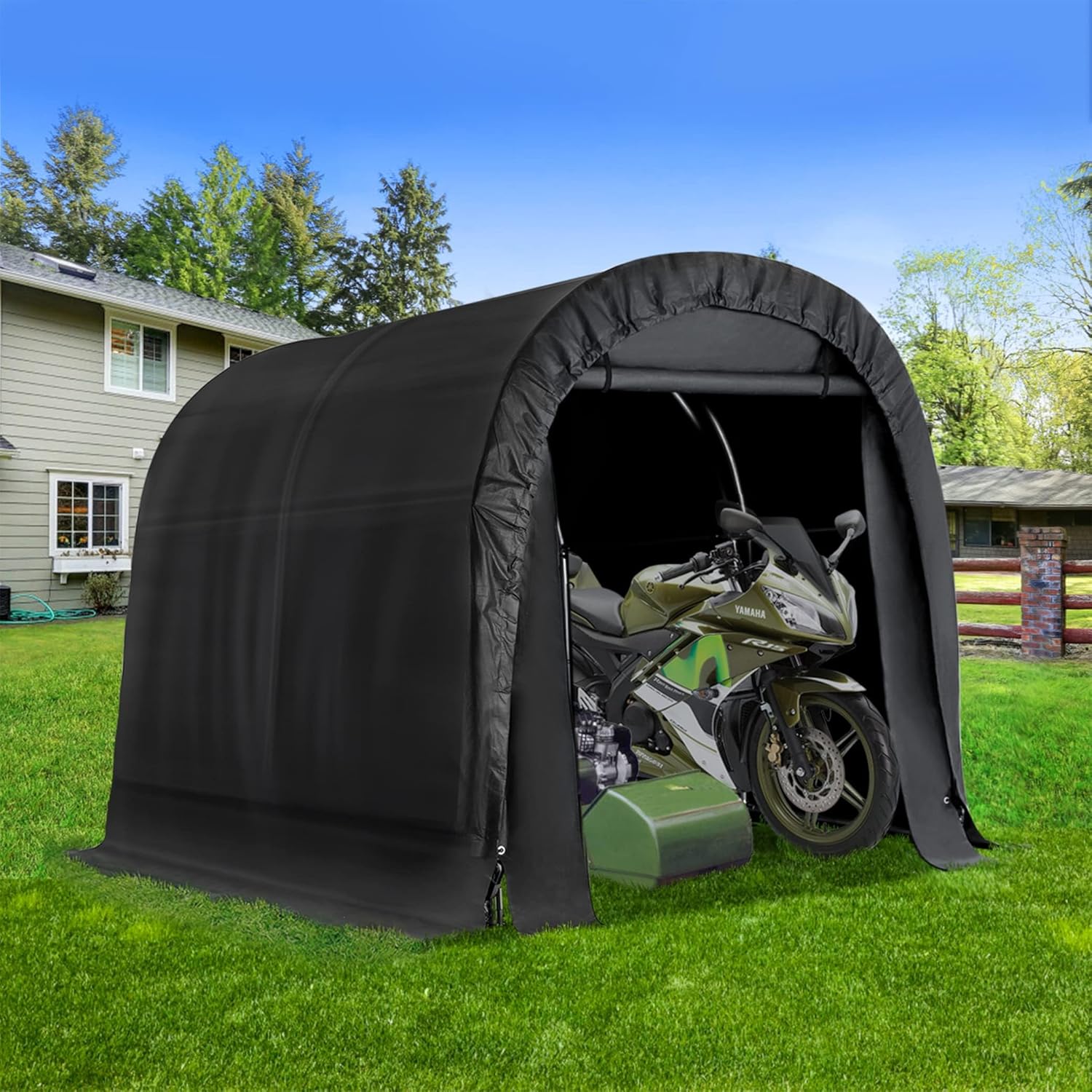 Cobertizo de almacenamiento portátil para exteriores, 6 x 8 pies, impermeable, resistente a los rayos UV, con puerta enrollable, tienda de campaña