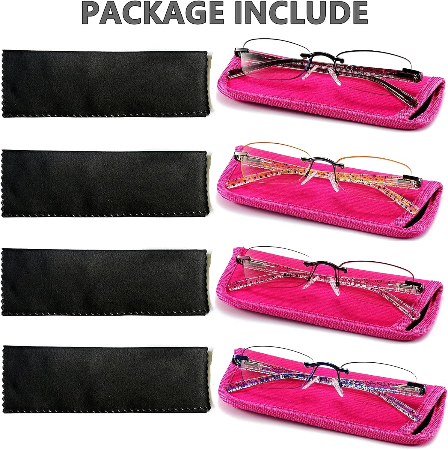 CRGATV Paquete de 4 lentes de lectura tintados sin montura para mujer, bloqueo de luz azul, elegantes lectores, antirrayos UV, fatiga