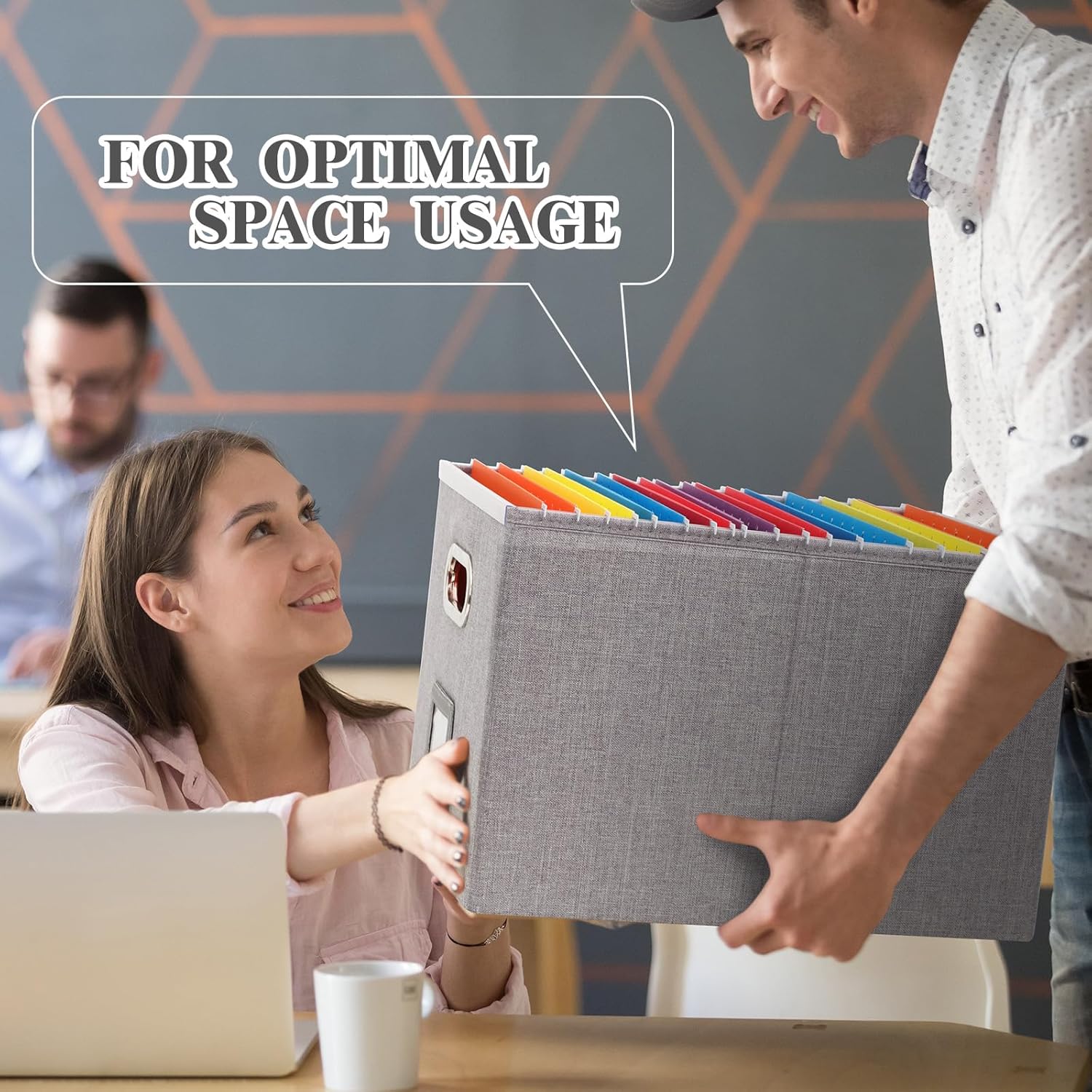 Amylove Caja organizadora de almacenamiento de archivos de 2 piezas para cartas legales plegables de lino, archivadores de archivos, almacenamiento