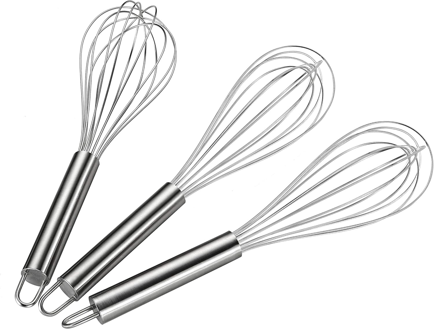 VITASUNHOW Batidores de alambre para fines domésticos, paquete de 3 batidores de huevos de mano de acero inoxidable de 10 pulgadas