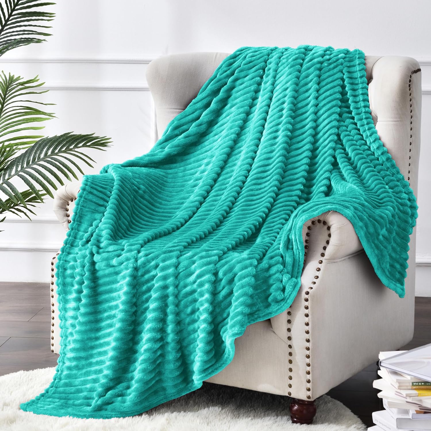 BEDELITE Manta de vellón tamaño individual  Manta decorativa mullida de jacquard acanalado en 3D, suave y cálida, acogedora, esponjosa, ligera de