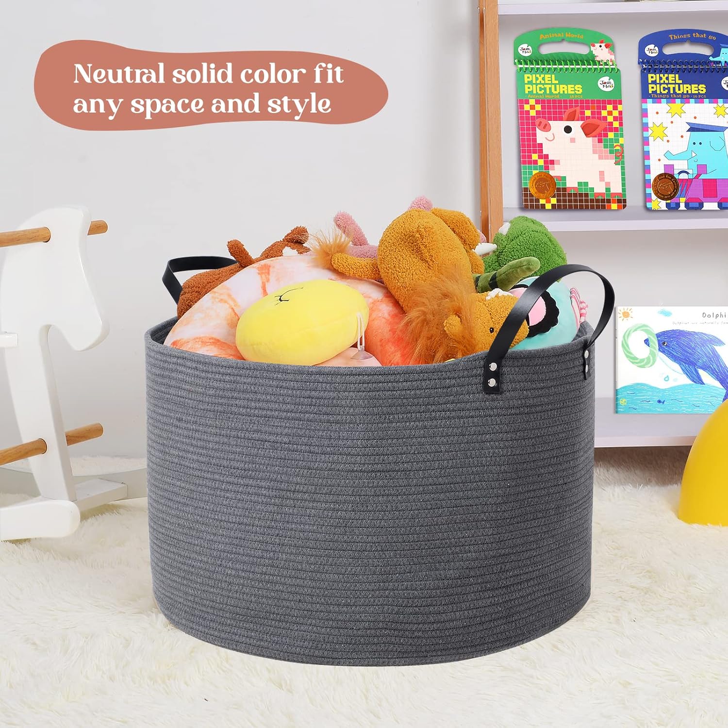 Luxury Little Cesta de almacenamiento extragrande para guardería, 22 x 22 x 14 pulgadas, cesta de cuerda de algodón 100% con asas, cesta de