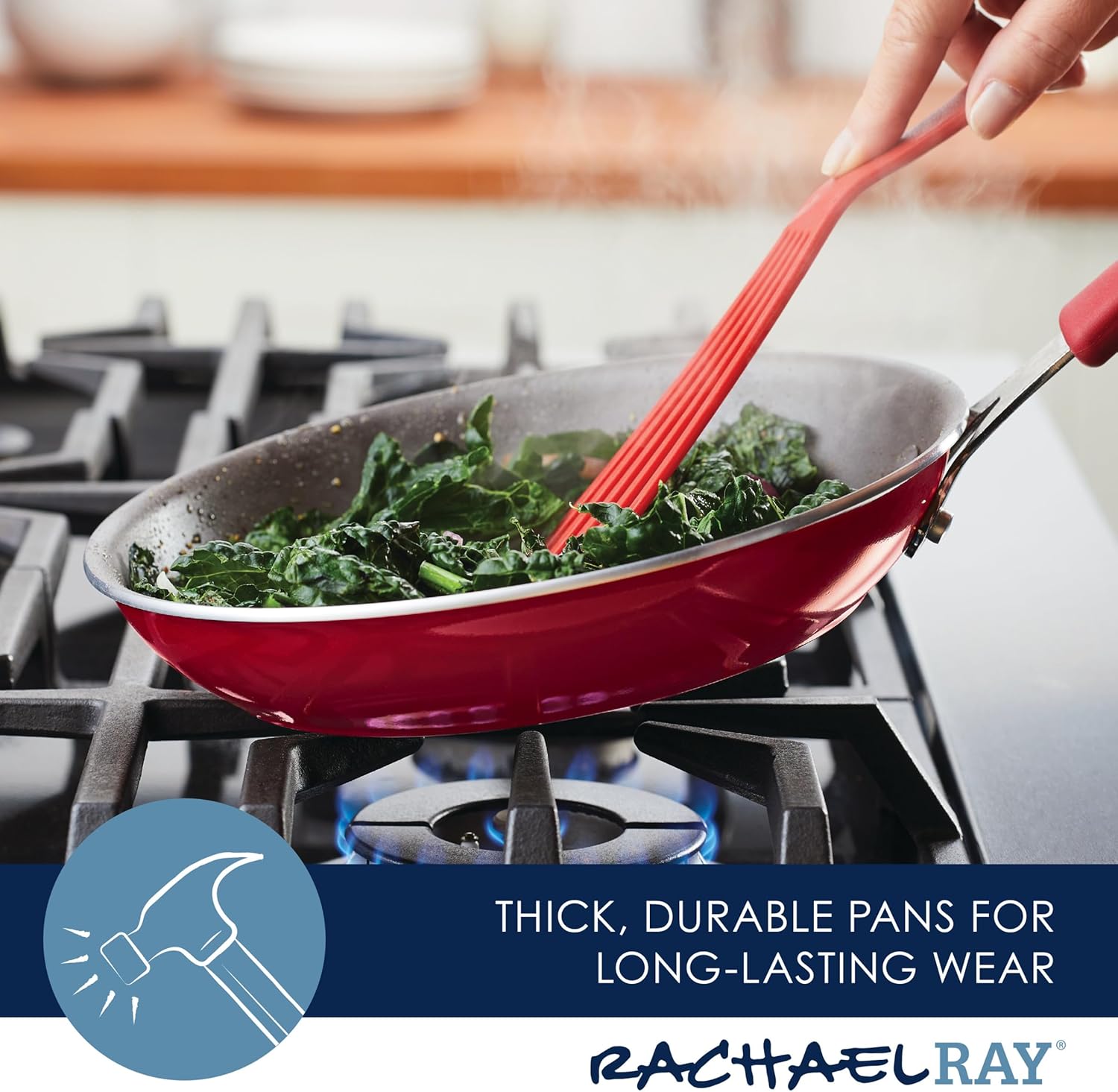 Rachael Ray Cook + Create – Sartén antiadherente, 10 pulgadas, color rojo