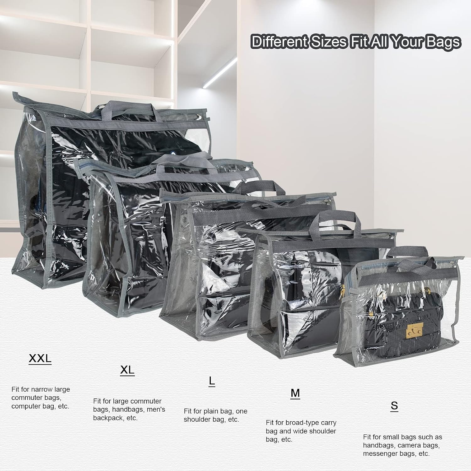 LASZOLA – 10 bolsas transparentes para almacenamiento de bolsas, bolsa de almacenamiento transparente con cremallera y asa para estante de armario,