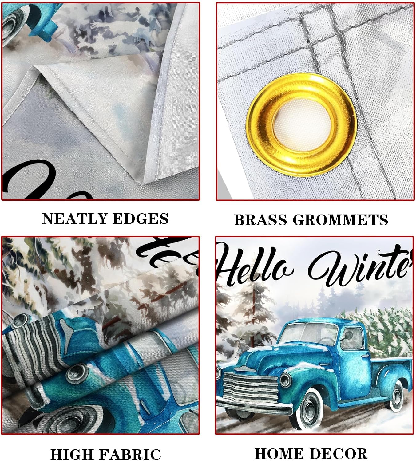 Bandera de jardín con texto en inglés Hello Winter Truck, piña, de bienvenida, Navidad, copos de nieve, decoración al aire libre, doble cara, 3 x 5