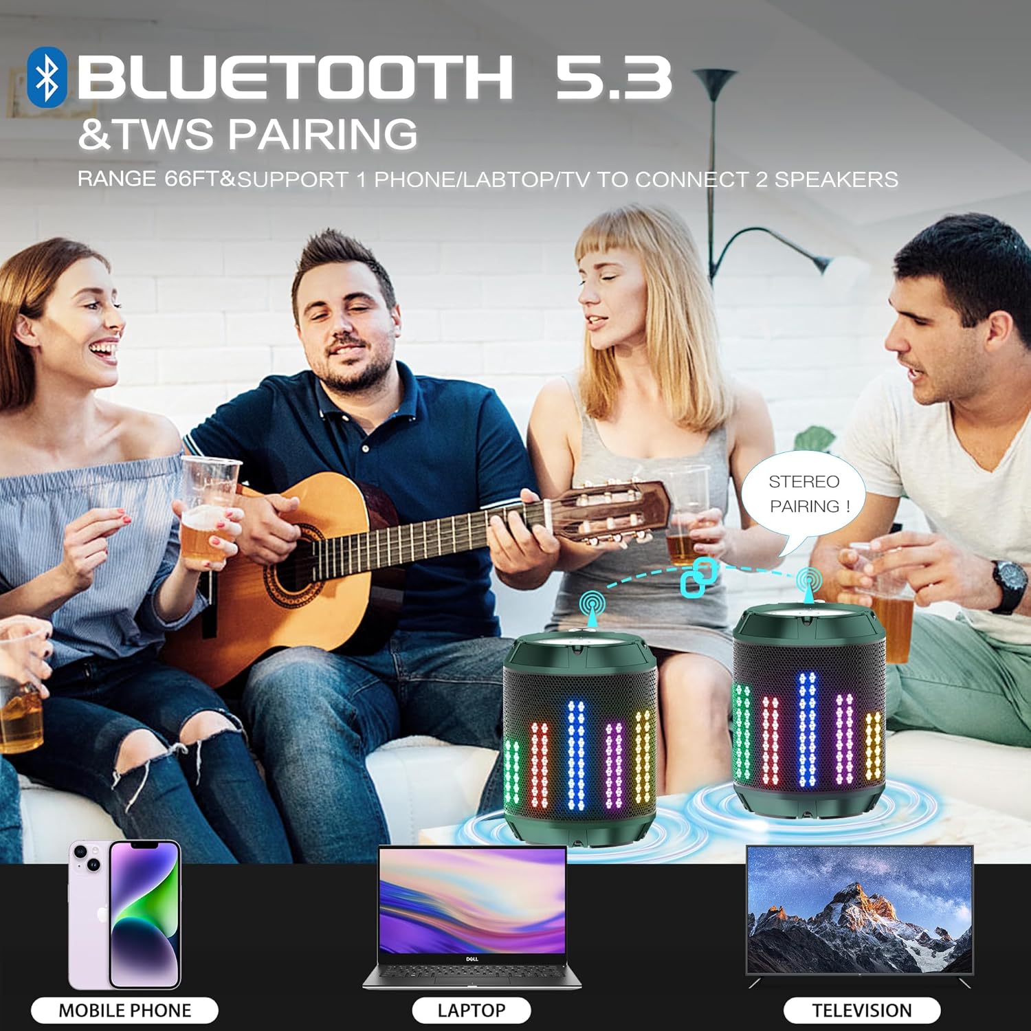 Altavoz Bluetooth portátil DIY Retro Pixel Art, IPX7 impermeable, altavoz inalámbrico para exteriores con graves profundos, tiempo de reproducción