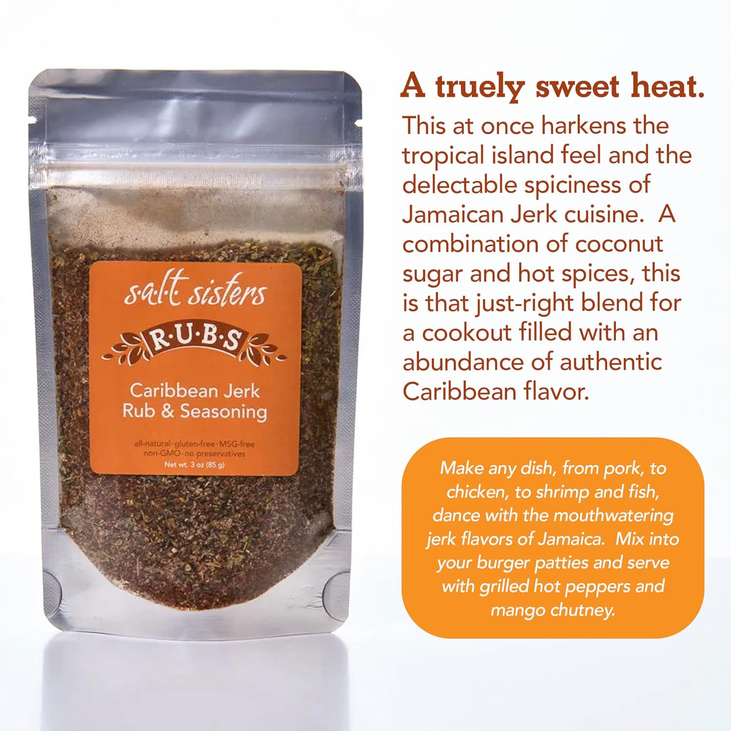 s.a.l.t. sisters Caribbean Jerk Rub & Seasoning  Base de condimento para frotar en seco y frotar húmedo  Mezcla de hierbas y especias perfecta para