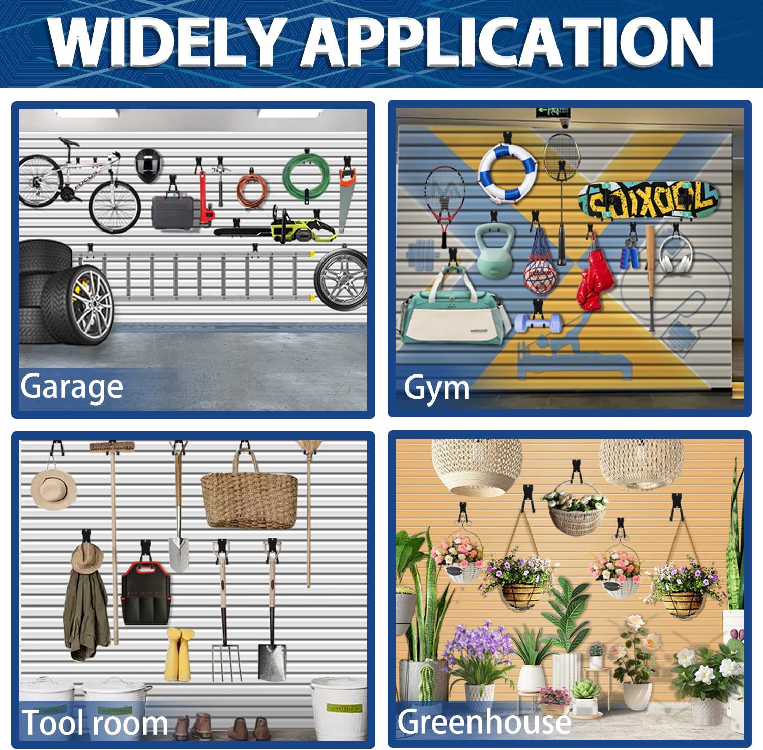 3-H Accesorios Slatwall, ganchos y perchas Slatwall de varios tamaños, ganchos colgantes de pared de listones resistentes para garaje, accesorios