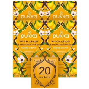 Té de hierbas Pukka, orgánico, de limón, jengibre y miel de manuka, sin cafeína, certificación de comercio justo, certificación Kosher, certificado Té de hierbas Pukka, orgánico, de limón, jengibre y miel de manuka, sin cafeína, certificación de comercio justo, certificación Kosher, certificado