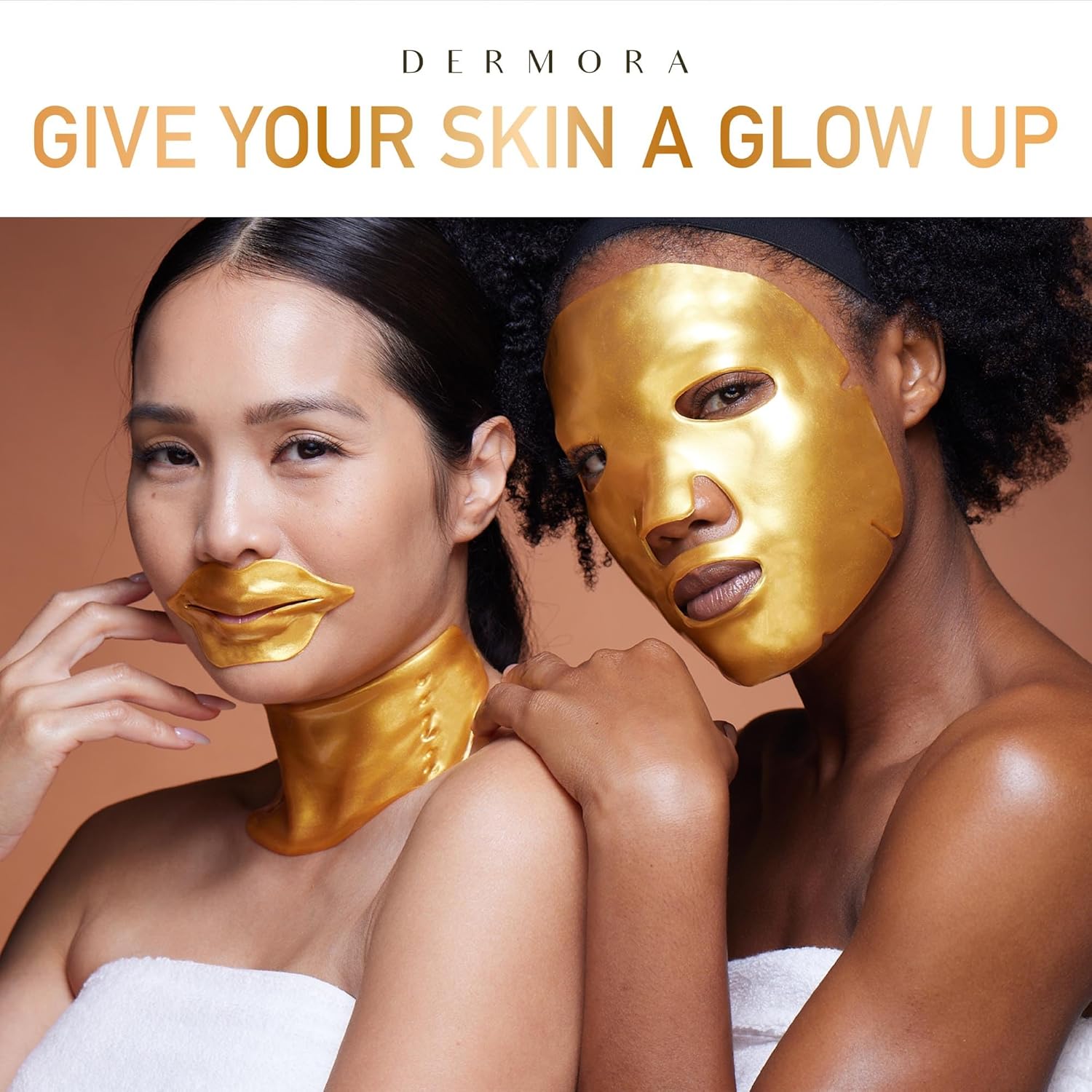 DERMORA Máscara de tratamiento de la piel, máscara facial de brillo dorado, paquete de 20 máscaras faciales de gel, máscaras faciales