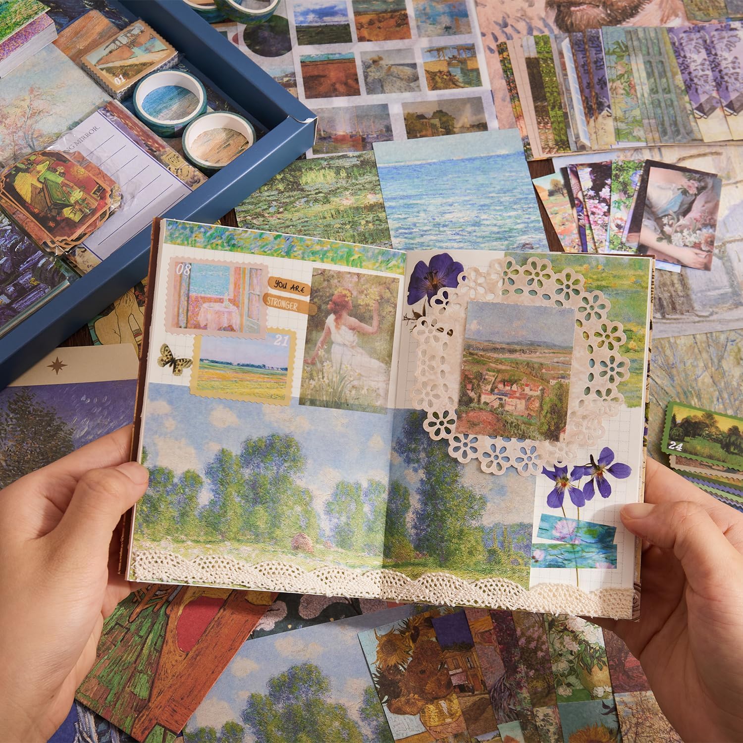 Kit de suministros para álbumes de recortes, 480 piezas, pintura al óleo vintage de Van Gogh, kit de álbum de recortes estético para diario basura