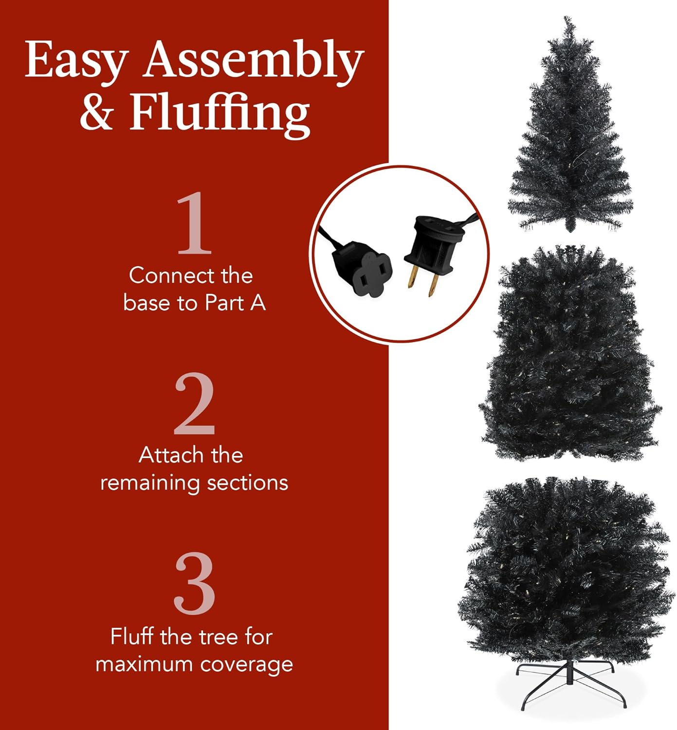 Best Choice Products Árbol de Navidad de lápiz negro preiluminado de 7.5 pies, árbol de vacaciones delgado artificial delgado para el hogar,