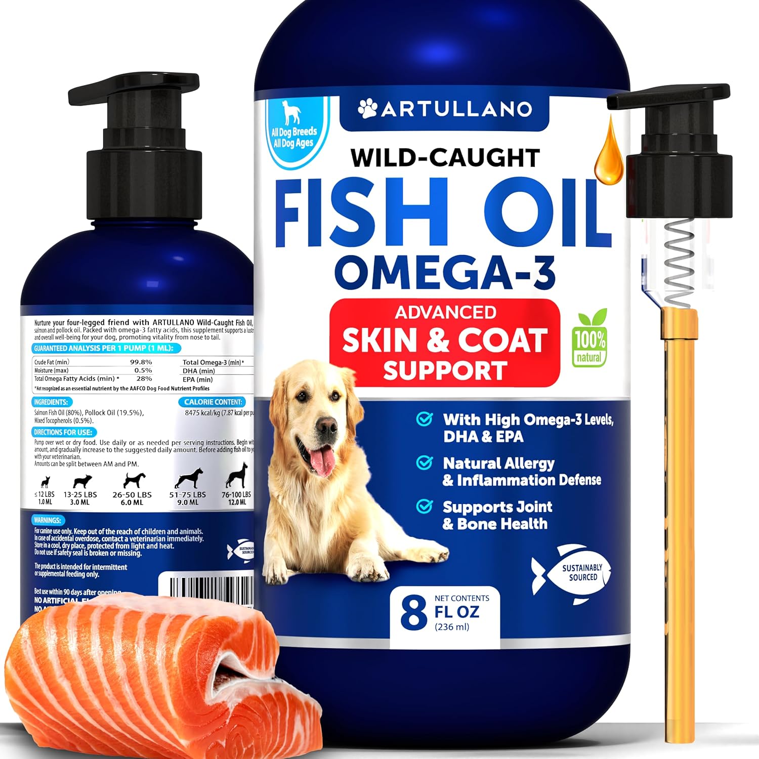 Aceite de pescado Omega 3 para perros, mejor que el aceite de salmón para perros, aceite de pescado líquido para mascotas, EPA DHA, suplemento