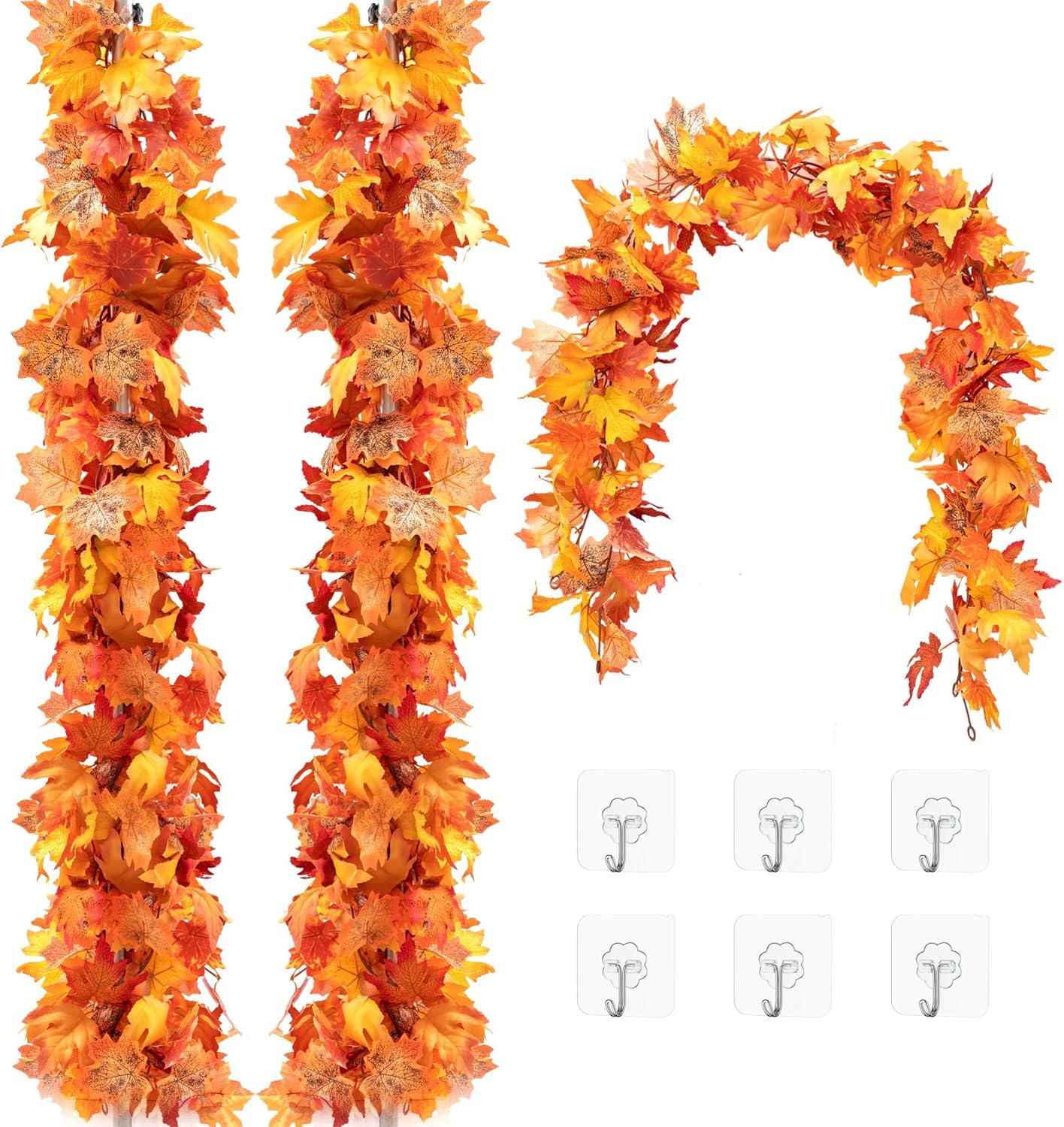 Paquete de 3 guirnaldas de hojas de otoño, 5.7 piespieza, decoración de hojas de arce para manto, chimenea, guirnalda artificial de follaje otoñal