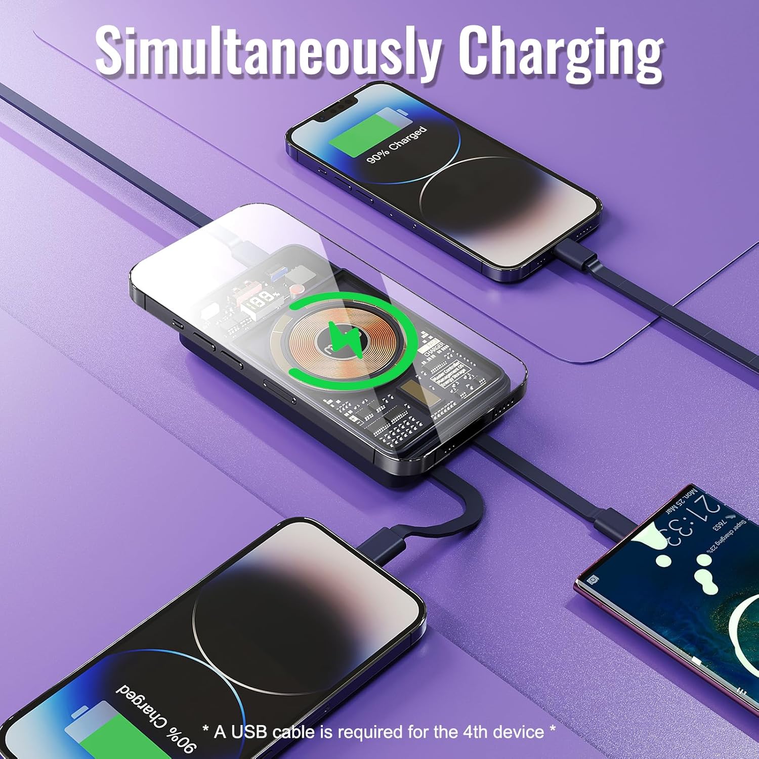Miady Batería magnética de 10000 mAh, PD 20 W USB-C de carga rápida Power Bankw cables incorporados, cargador portátil inalámbrico para iPhone
