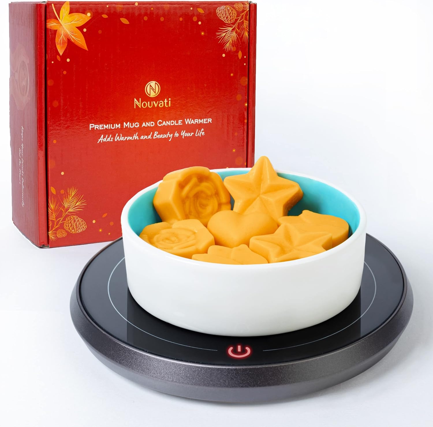 Calentador de cera 4 en 1, calentador de velas, calentador de taza y café para escritorio apagado automático excelente calefacción, sensor avanzado,