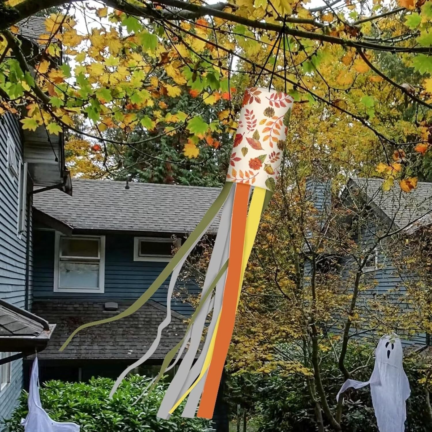 Calcetines de viento colgantes para exteriores con diseño de hojas para decoración de otoño