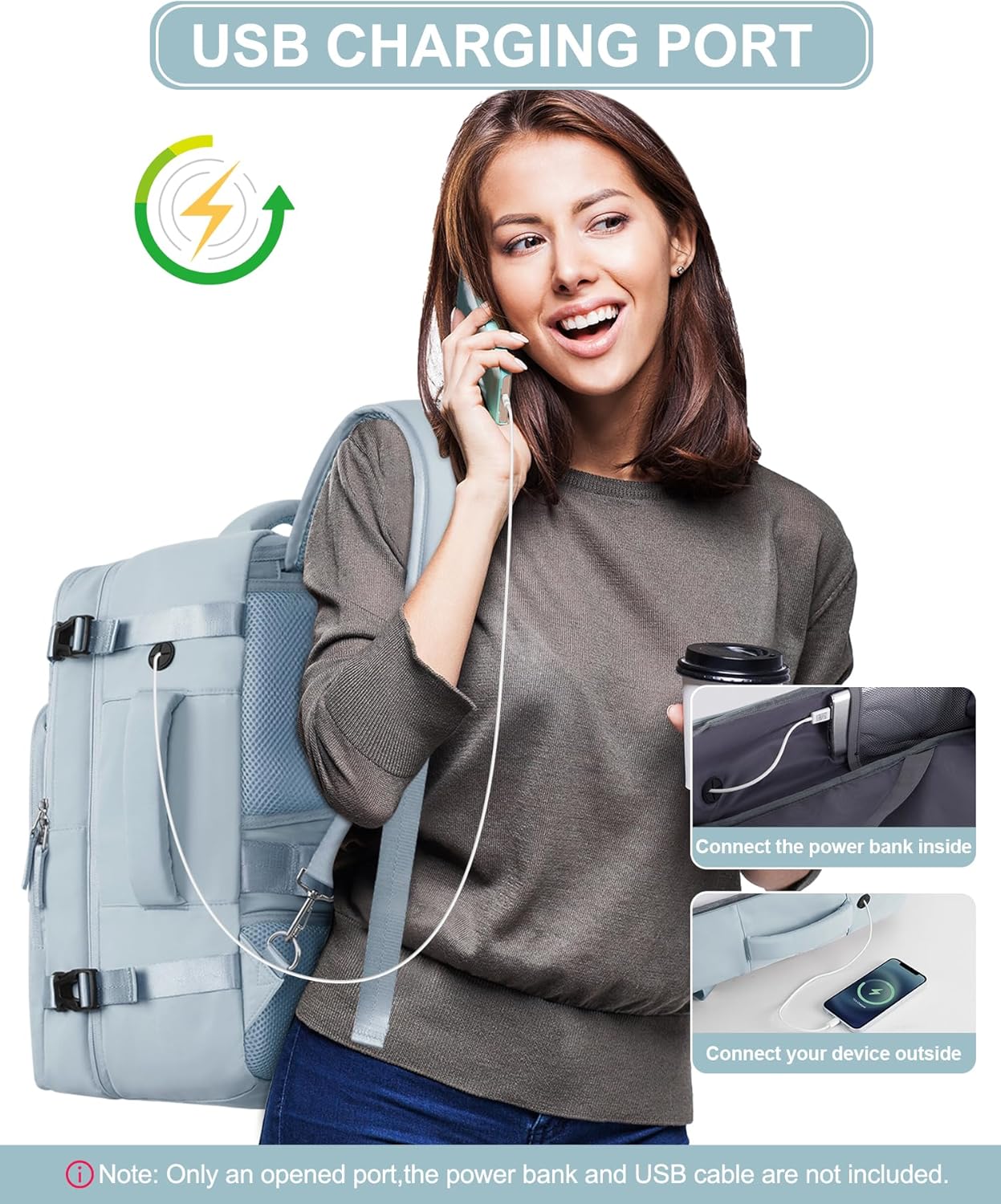 Mochila de viaje para hombres y mujeres, mochila de transporte aprobada por aerolíneas, mochila para portátil de 16 pulgadas, Azulclaro