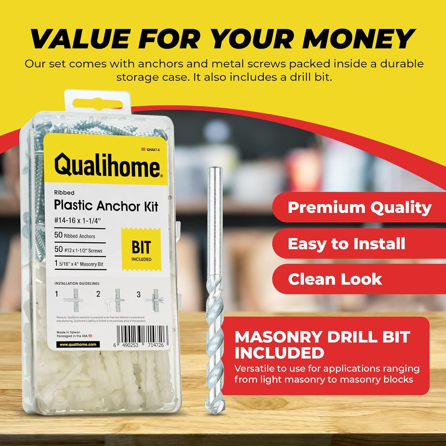 Qualihome Kit de anclaje de plástico acanalado para paneles de yeso, anclajes de pared y tornillos para paneles de yeso, incluye anclajes y