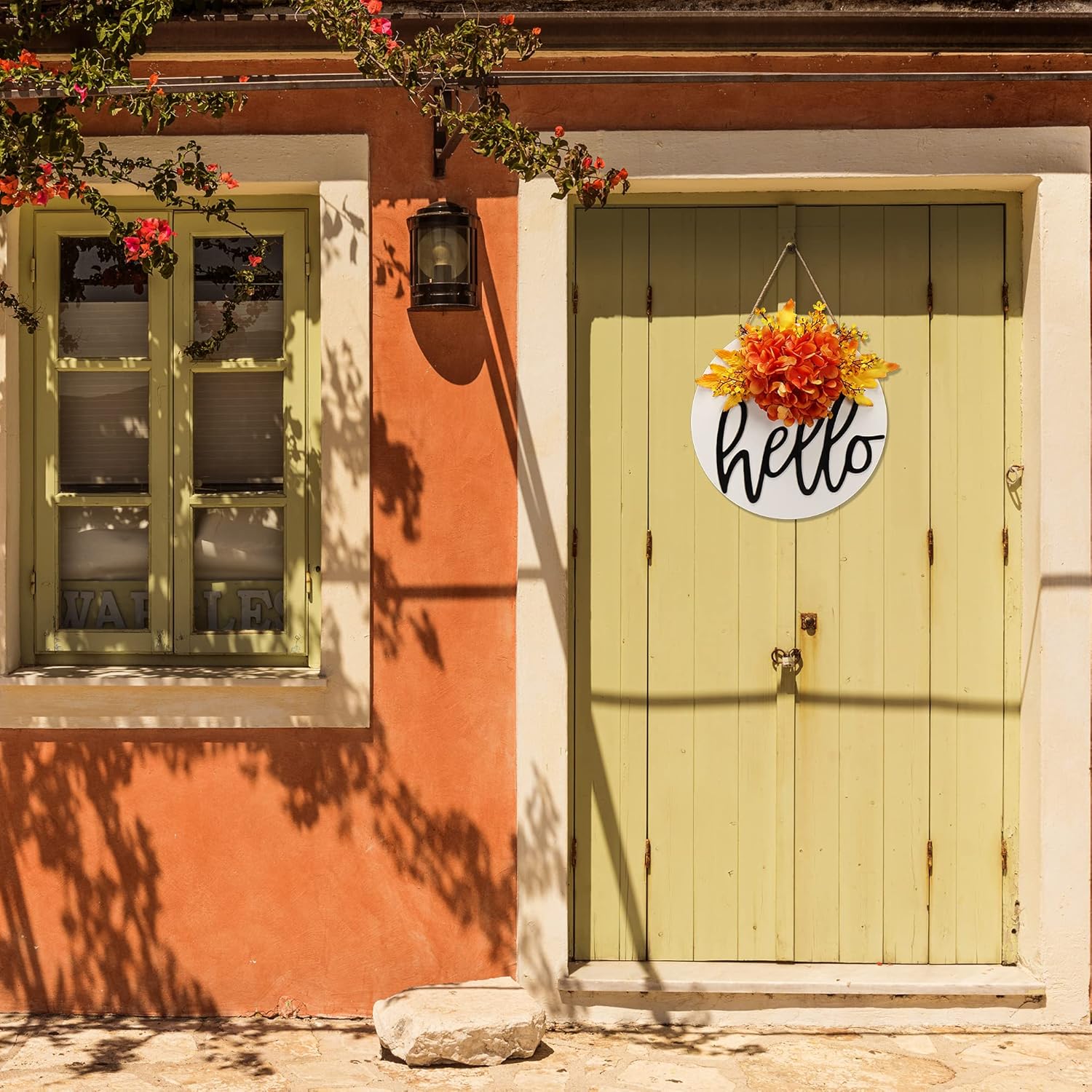 Coronas de otoño para puerta delantera, corona hecha a mano, letrero de bienvenida al aire libre, coronas de otoño, decoración de corona de pared de