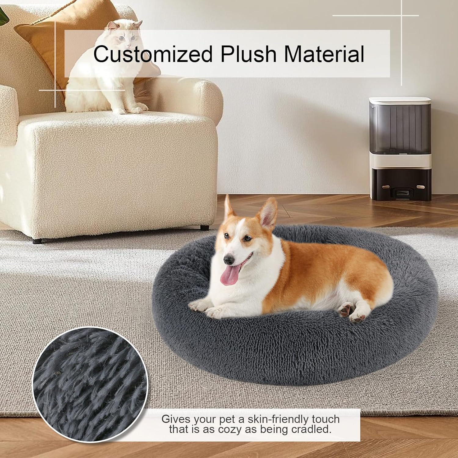 Cama para perros, cama calmante para gatos, almohada de piel sintética para mascotas, cama redonda de felpa para perros y gatos grandes, medianos y
