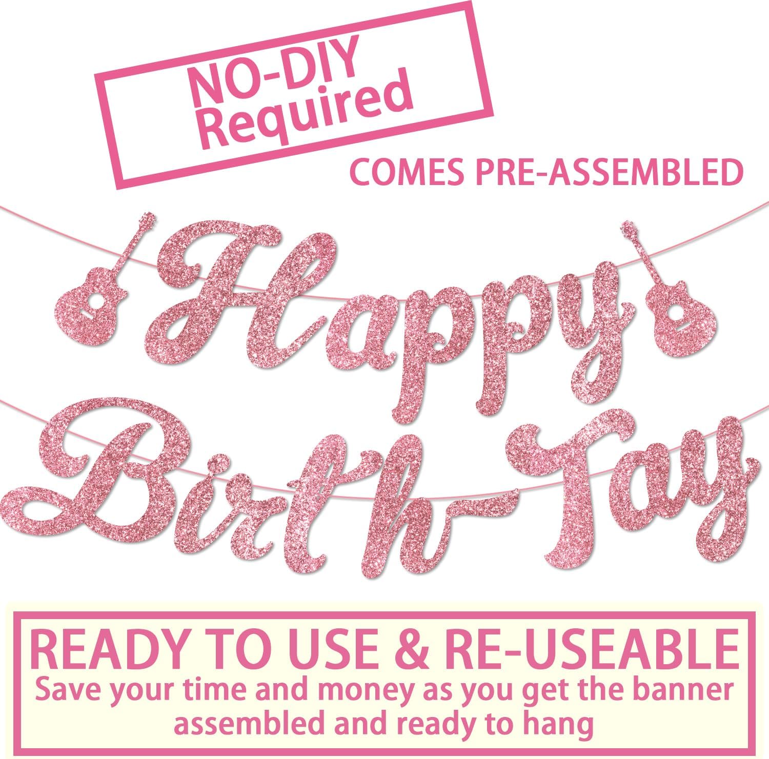 Decoraciones de cumpleaños, pancarta de feliz nacimiento, pancarta de cumpleaños sin bricolaje, decoración de feliz nacimiento de oro rosa con