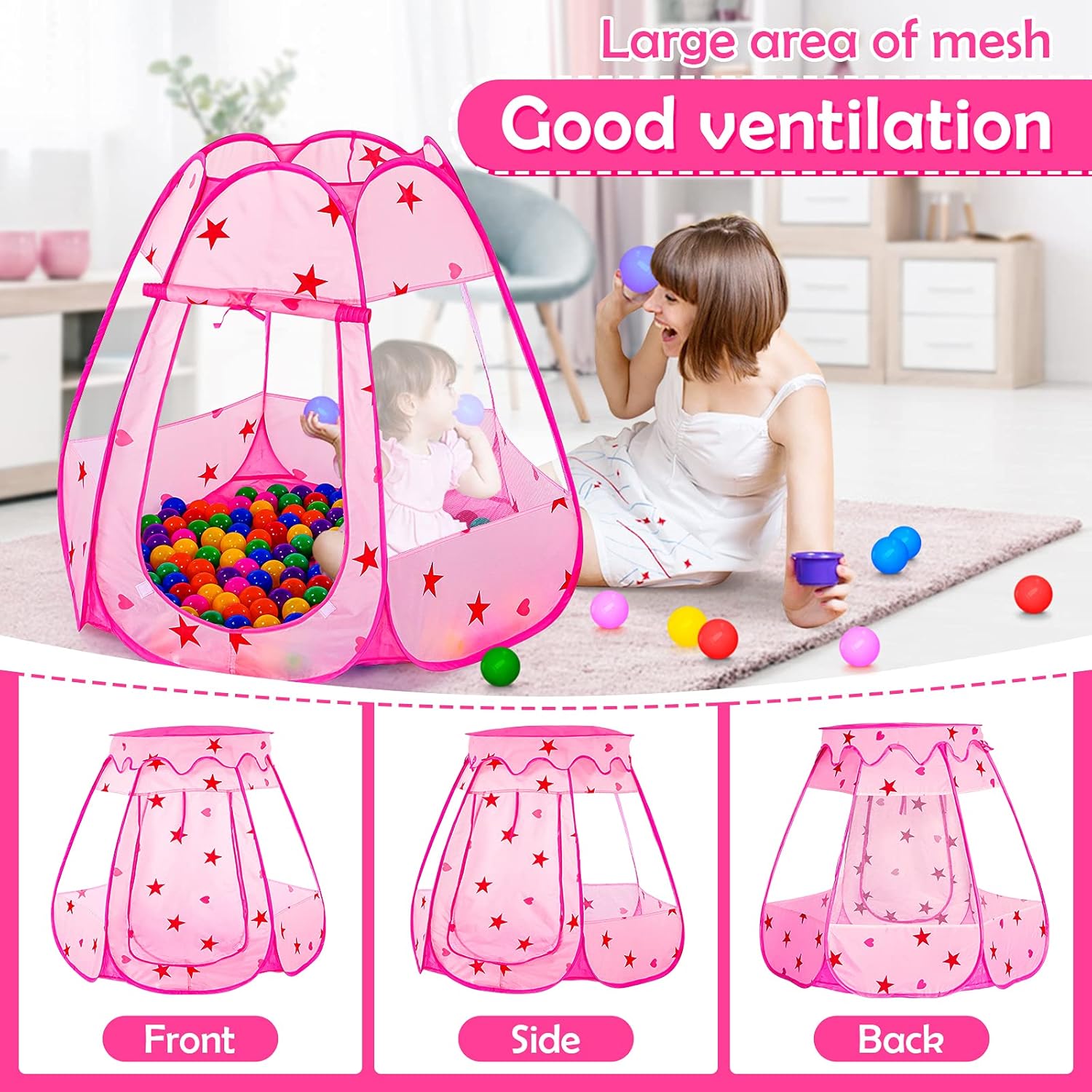 Alberca de pelotas para niños pequeños con 150pelotas, tienda de campaña desplegable, casa de juegos para interior y exterior con bolsa de