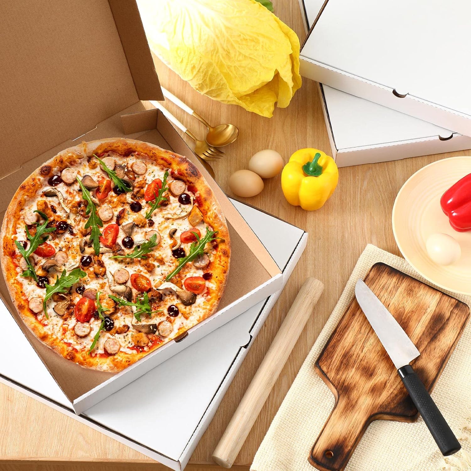 PerKoop 100 cajas de pizza de 10 x 10 pulgadas, caja de pizza vacía a granel, caja cuadrada de cartón para pizza, caja de pizza reutilizable,