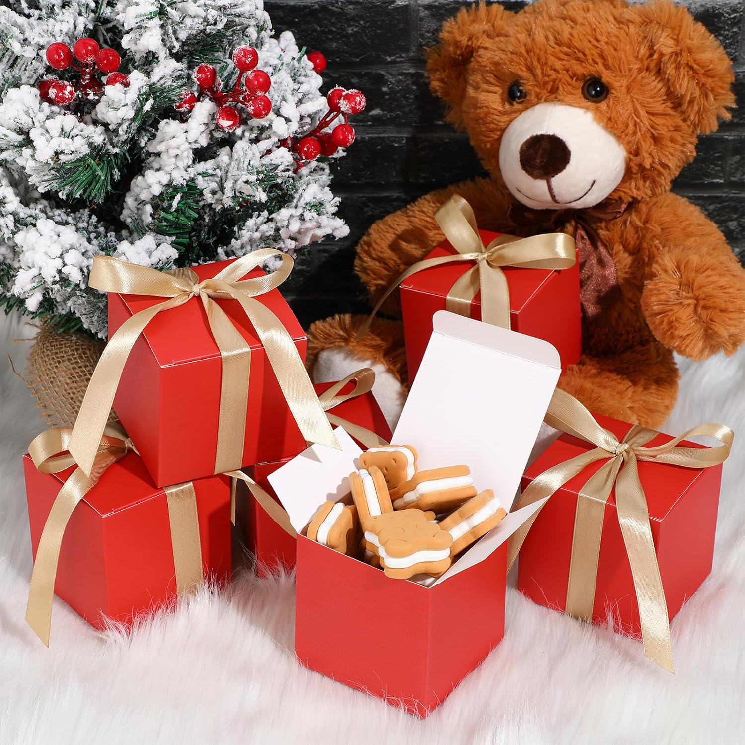Jutom 100 mini cajas de regalo extra pequeñas para dulces, cajas de regalo de papel con cinta, mini cajas de envoltura para graduación, fiesta de