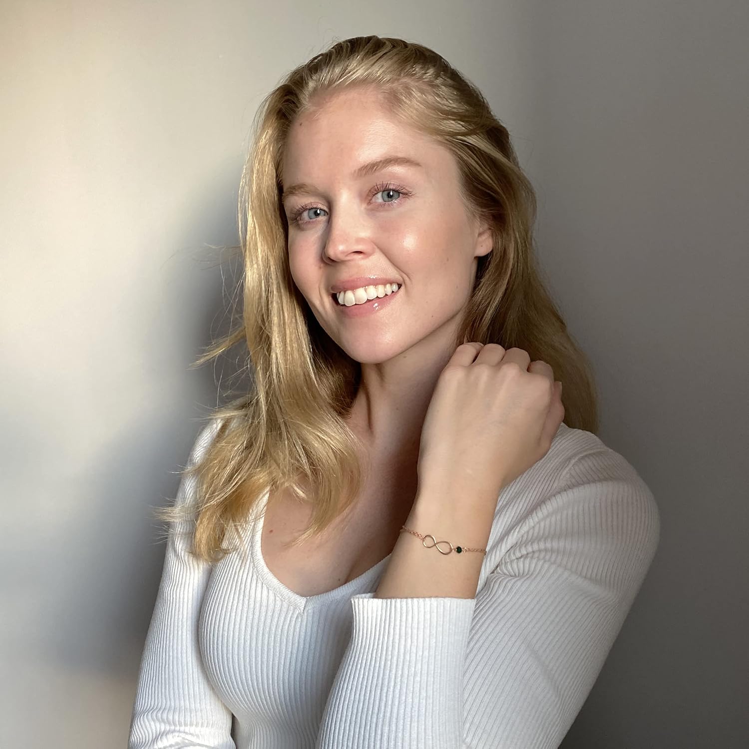 Rose Gold Birthstone Infinity Charm Bracelet – Peridot, Gold Fill, Vermeil – Handmade August Birthday Gift for Her