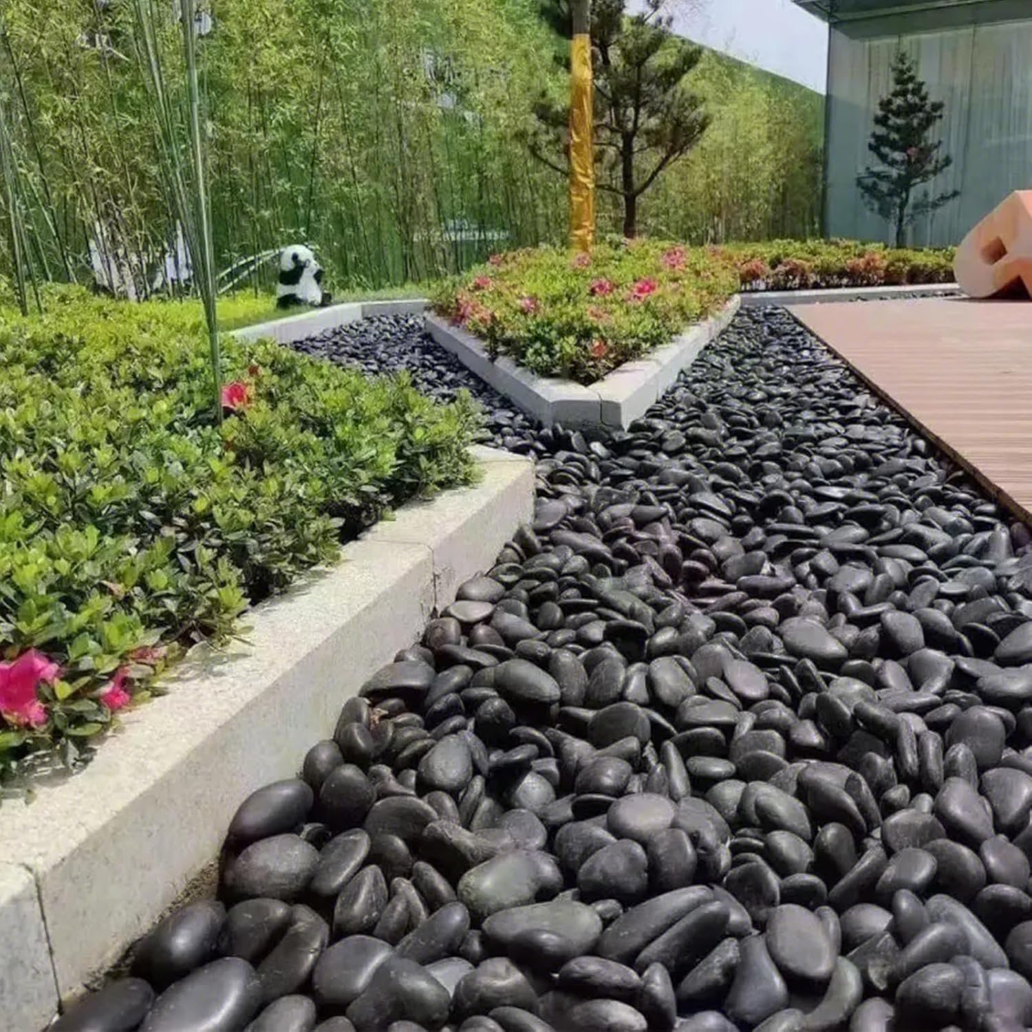Piedras pulidas de 10 libras, piedras naturales a granel, rocas de paisajismo para plantas, acuario, pecera, grava decorativa, color negro, 0.39 a