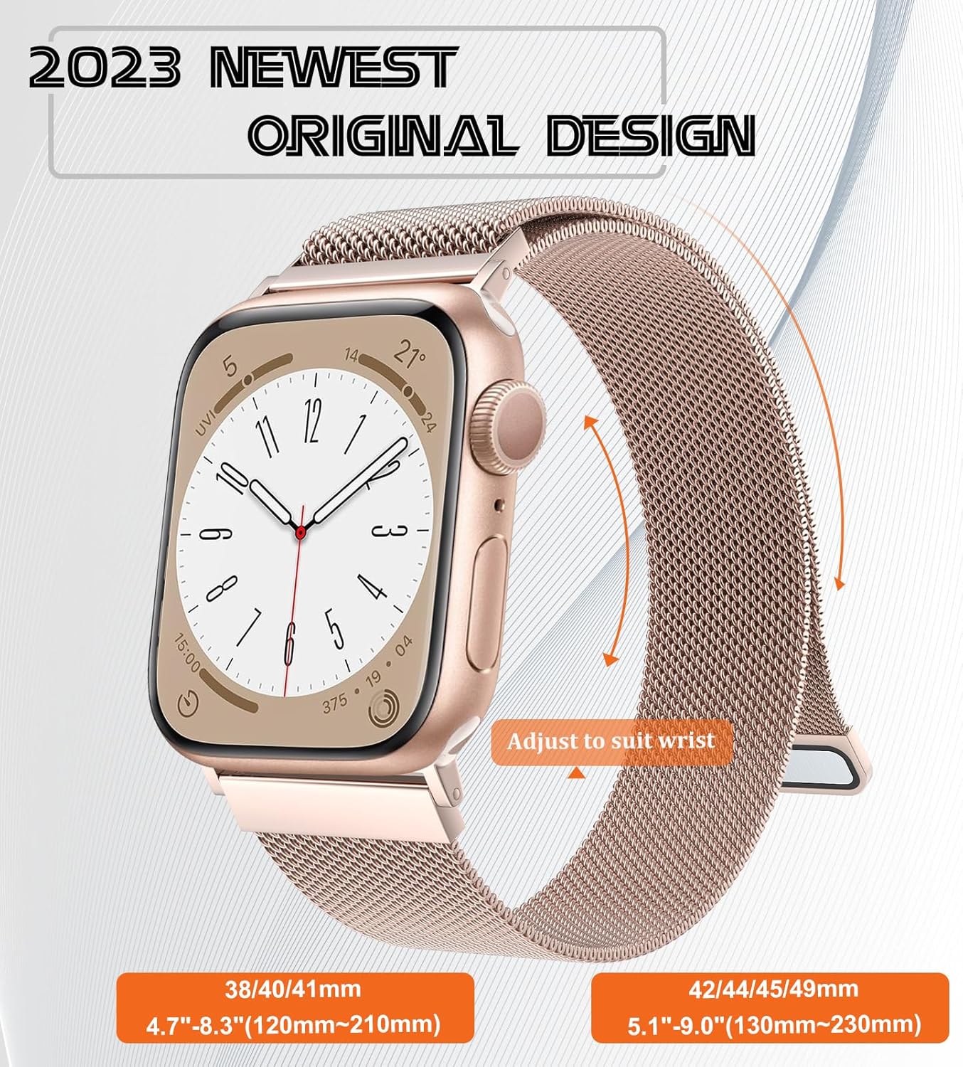 Correa milanesa original patentada compatible con Apple Watch Series 9, 8, 7, 6, 5, 4, 3, Ultra 2, 1, SE, de 1.929 in, 1.772 in, 1.732 in, 1.654 in,