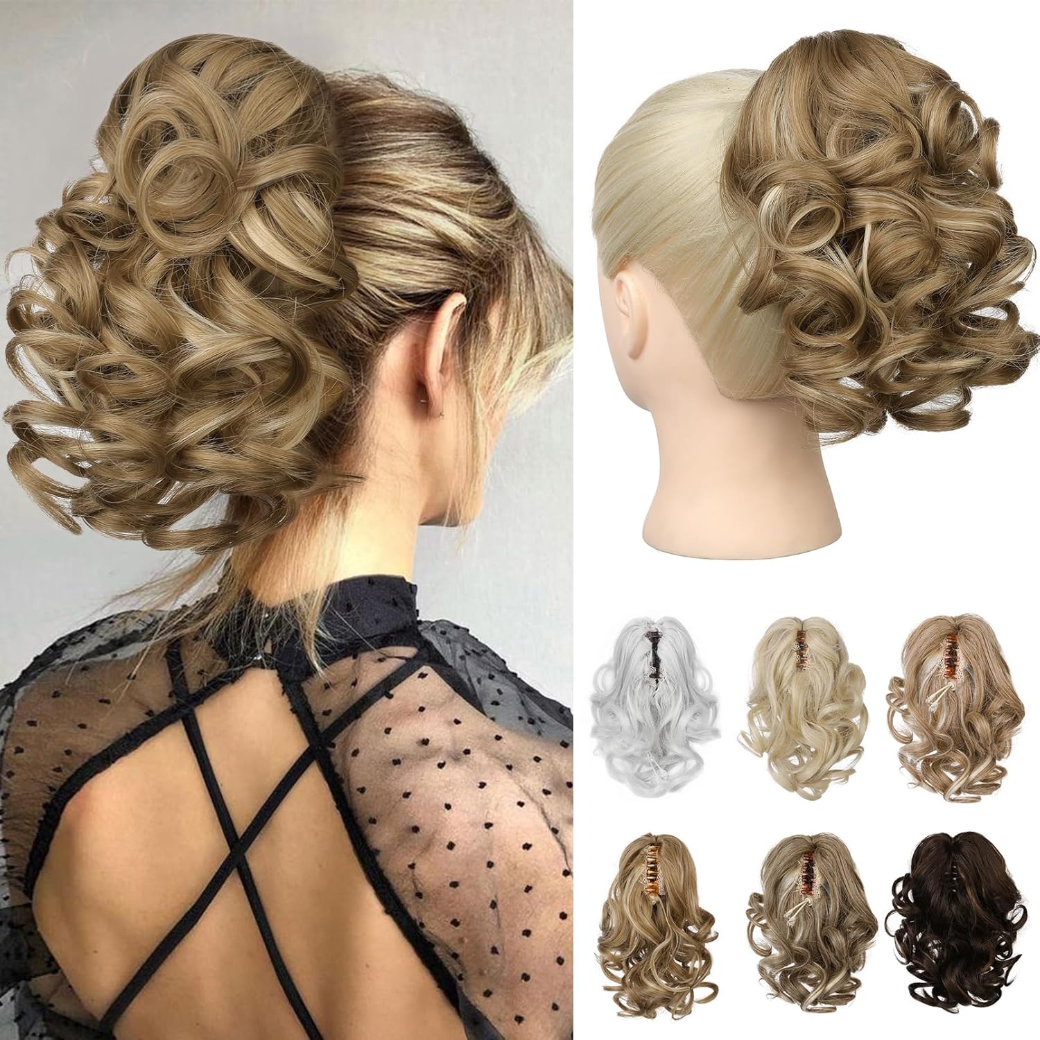 REECHO Extensión de cola de caballo corta de 9 pulgadas, clásica, suelta, rizada, ondulada, con clip, extensiones de cabello con cola de caballo