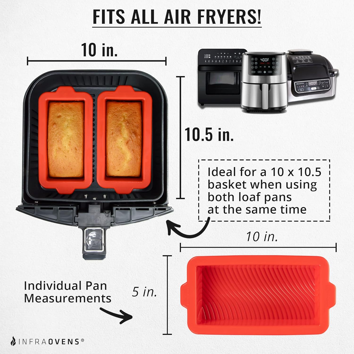 INFRAOVENS Sartenes de silicona para freidora de aire, 10 pulgadas, sin BPA, antiadherentes, se adapta a Instant Pot, Ninja Foodi, Cosori, Chefman,