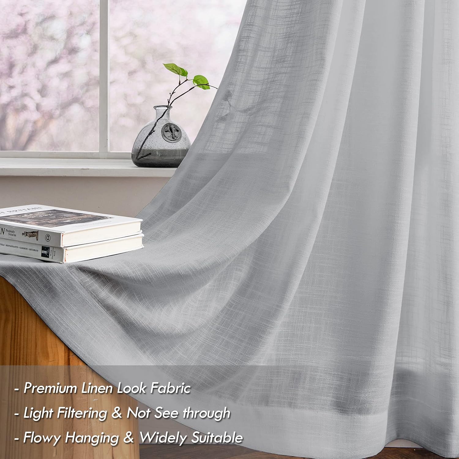 Melodieux Cortinas traslúcidas con textura de lino de 84 pulgadas de largo para sala de estar, dormitorio, cortinas de gasa rústicas filtrantes de